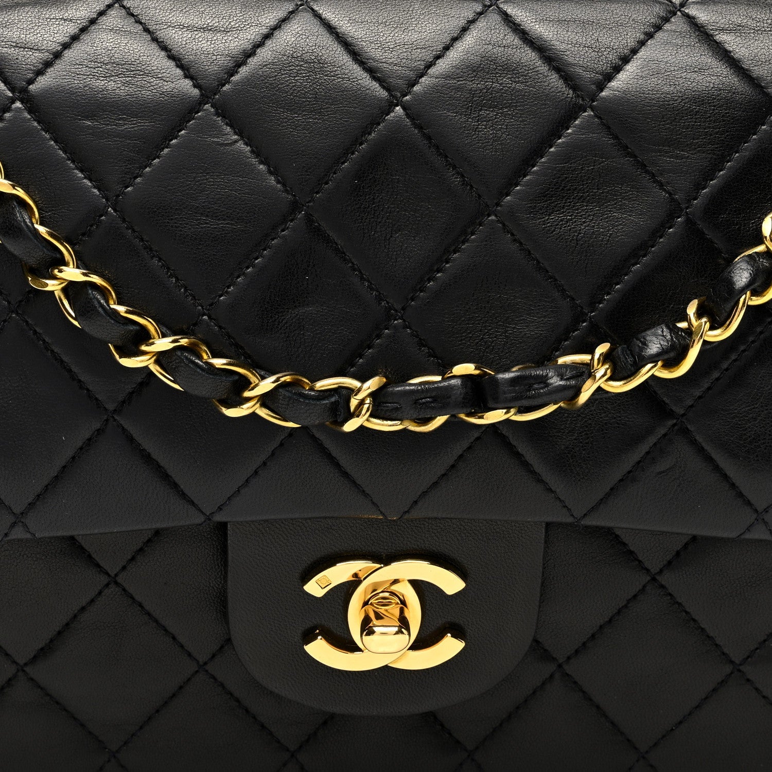 Lambskin Quilted Medium Double Flap Black