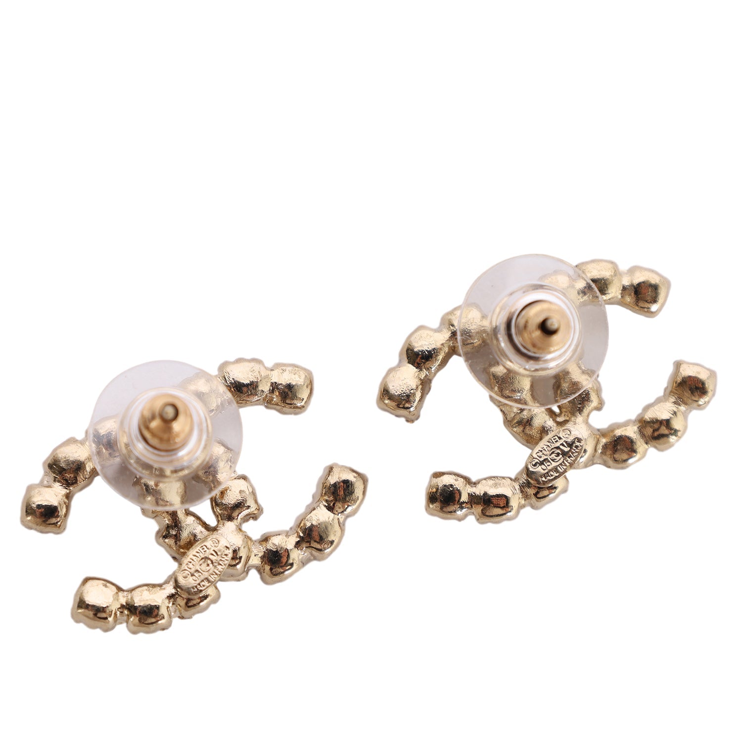 CC Logo Gold Crystal Pierced Earrings