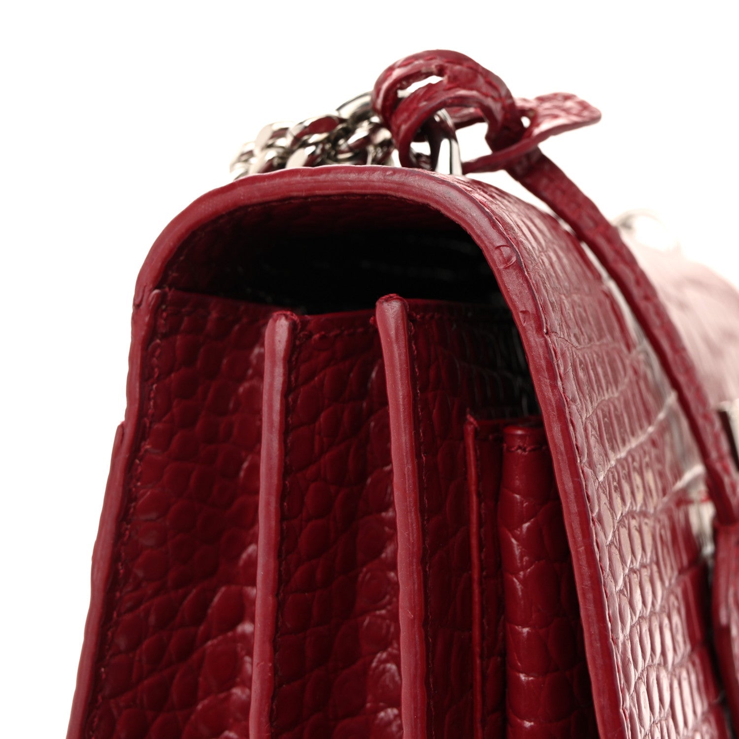 Calfskin Crocodile Embossed Medium Monogram Sunset Rouge Eros
