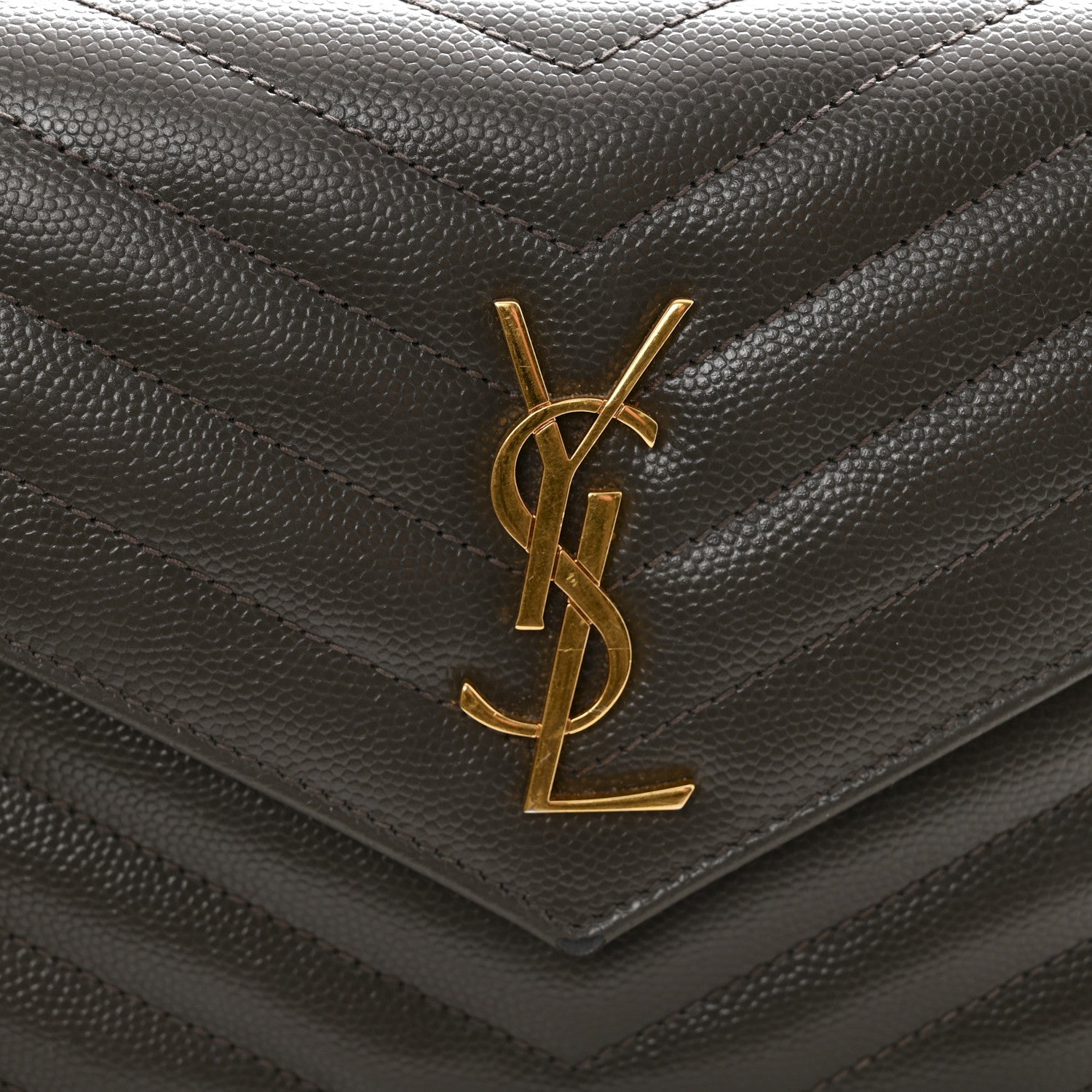 Grain De Poudre Matelasse Chevron Monogram Envelope Chain Wallet Pebble