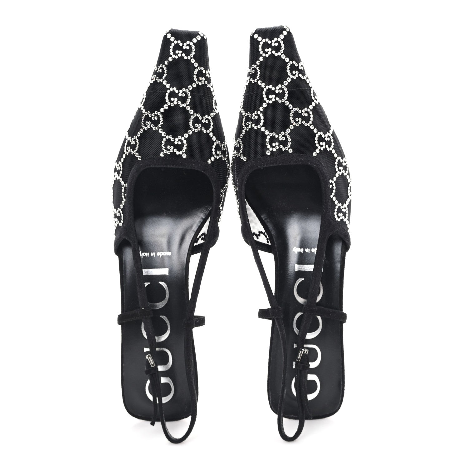 Tela Retino Kid Scamosciato Crystal GG Monogram Square G 35mm Slingback Pumps 39.5 Black