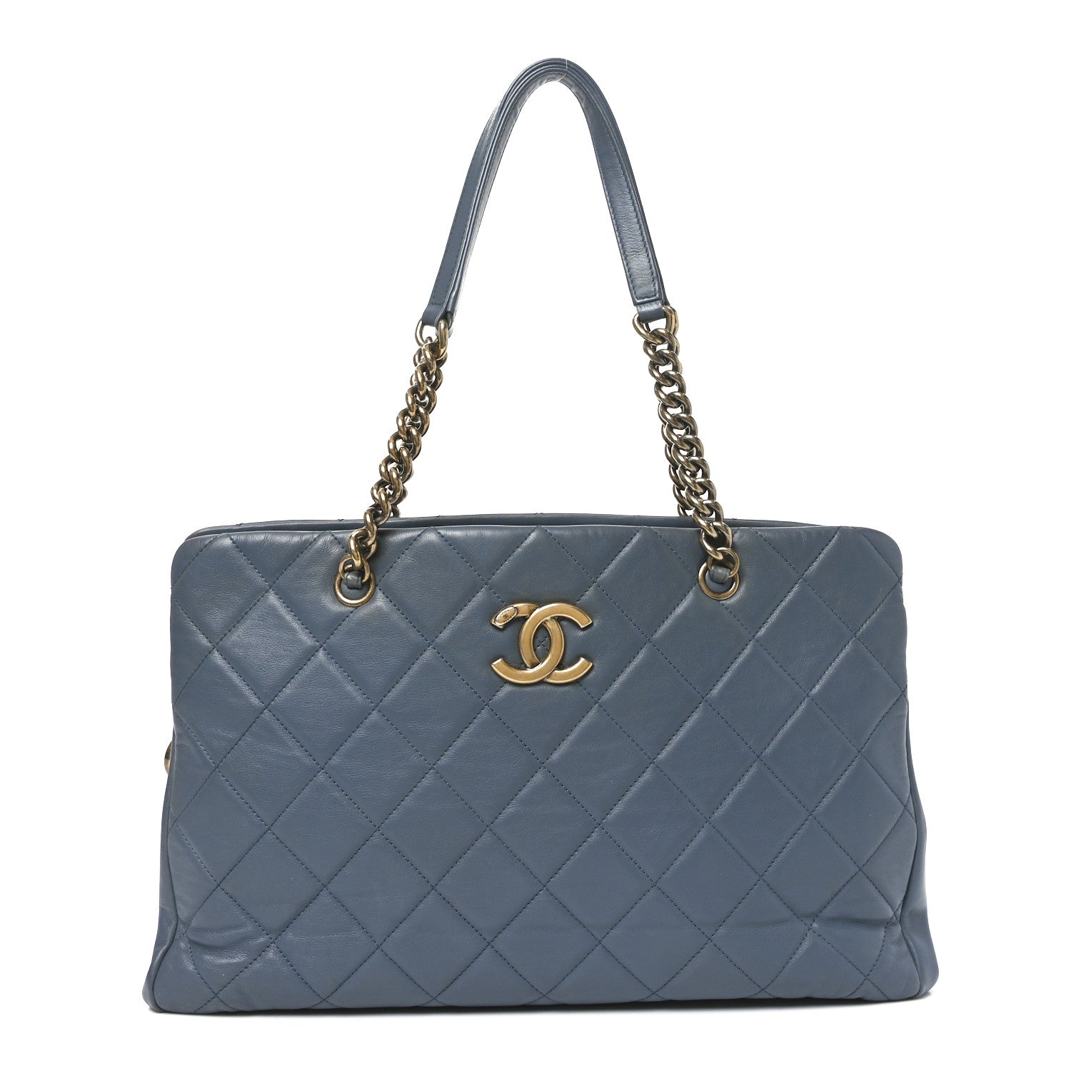 Calfskin Quilted Small CC Crown Tote Blue
