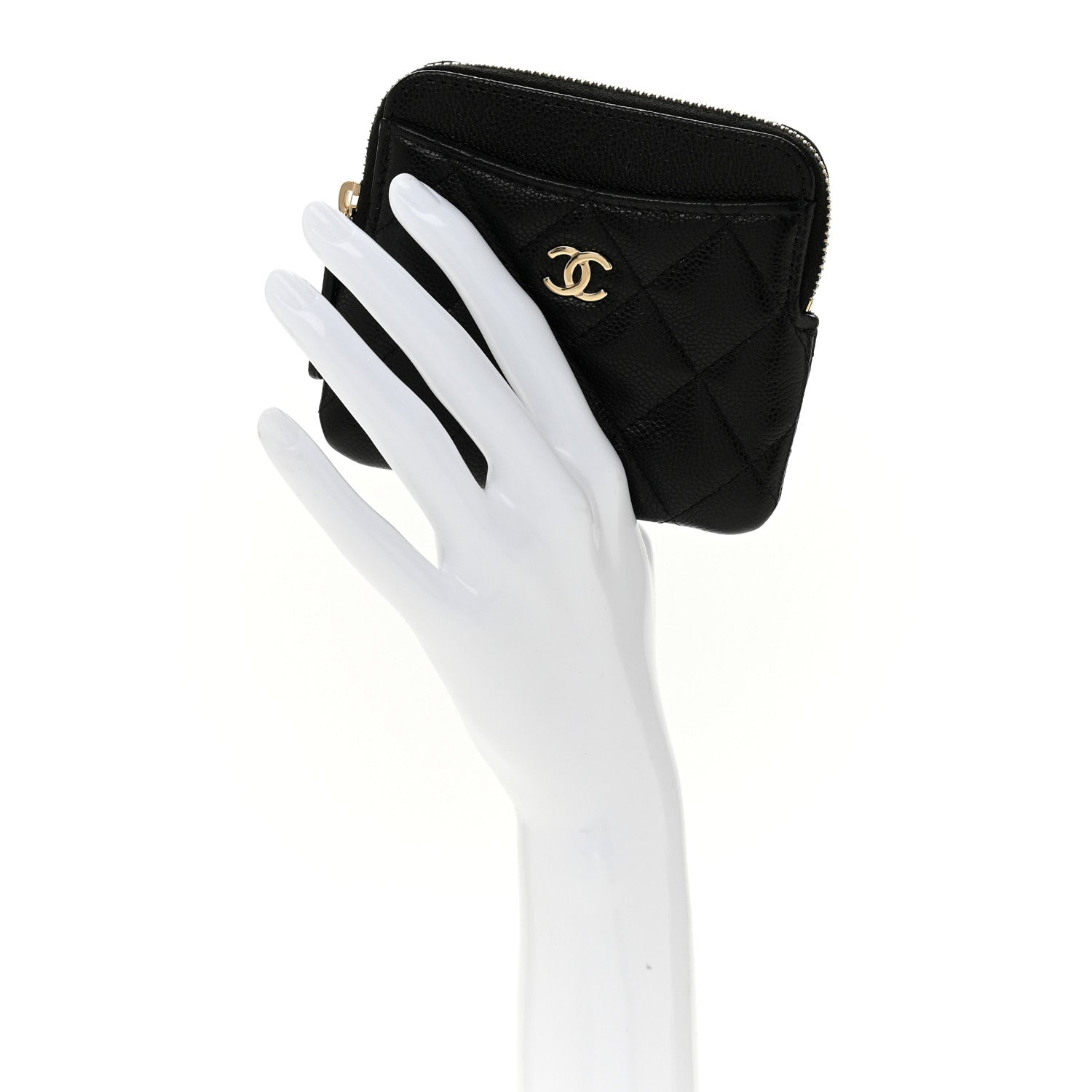 Caviar Quilted Zip Card Holder Wallet Black