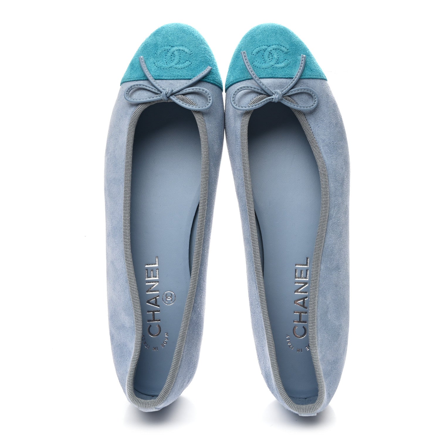 Suede Calfskin Cap Toe CC Ballerina Flats 40.5 Light Blue Turquoise