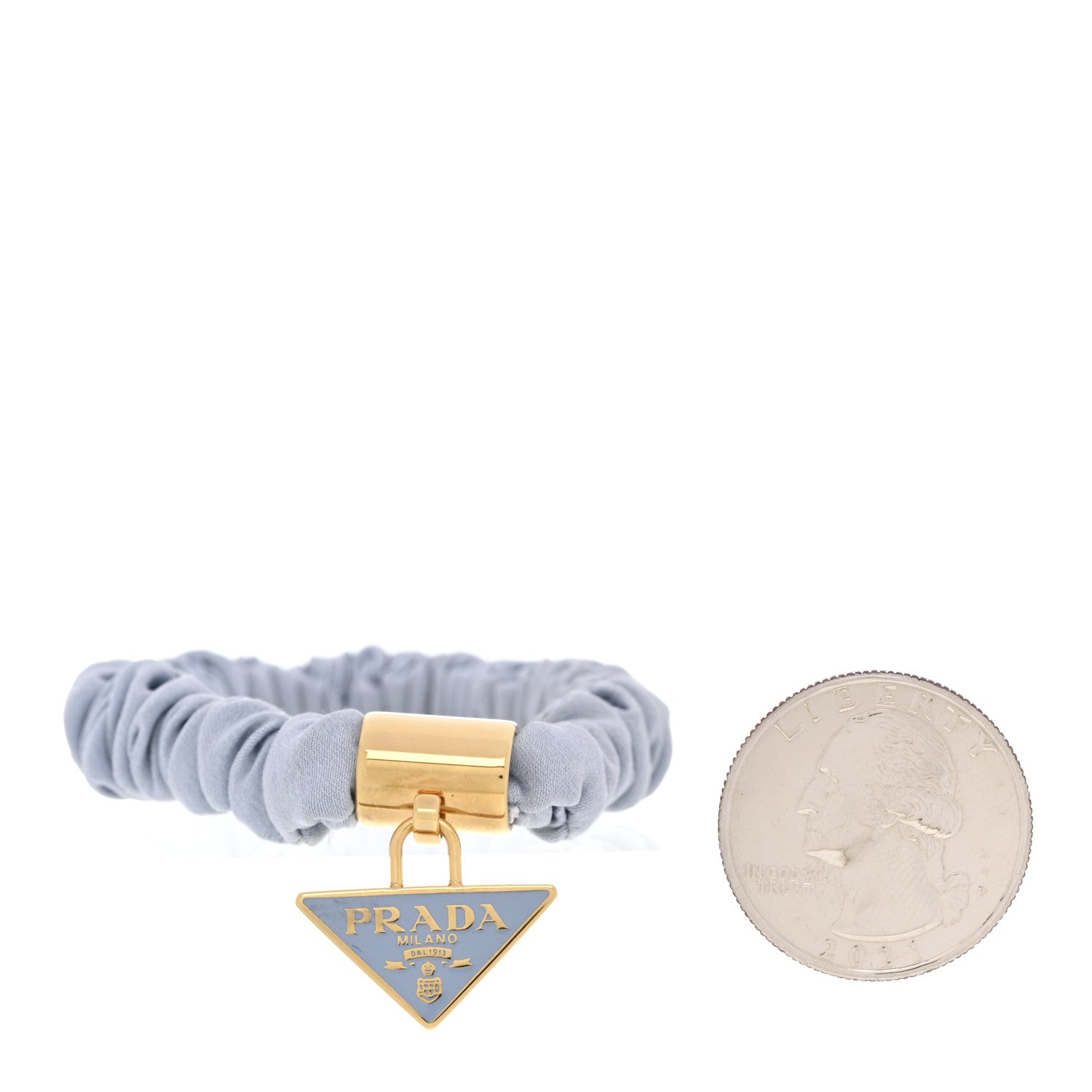 Satin Metal Logo Charm Hair Tie Scrunchie Celeste