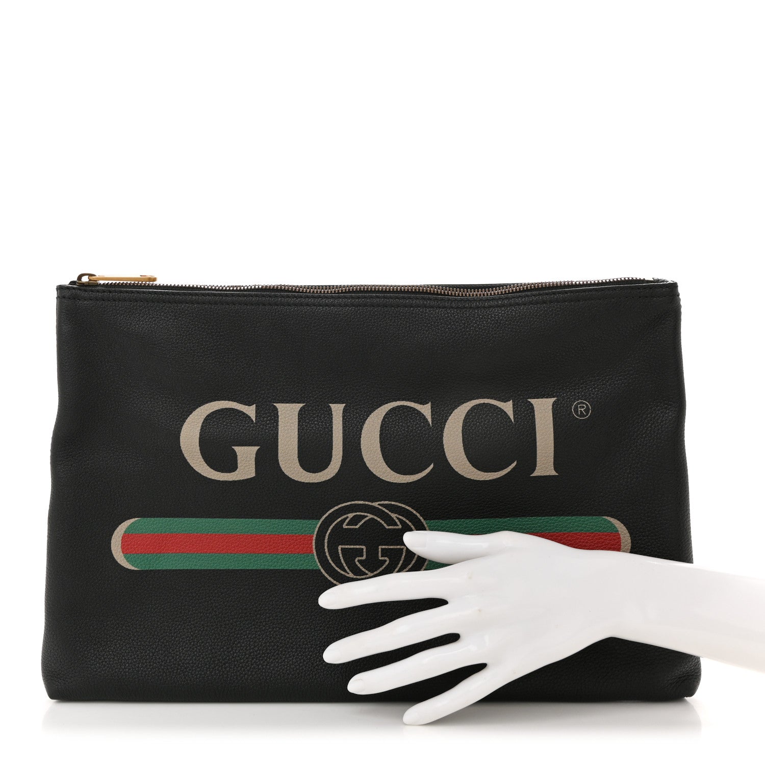 Pebbled Calfskin Large Logo Portfolio Clutch Black