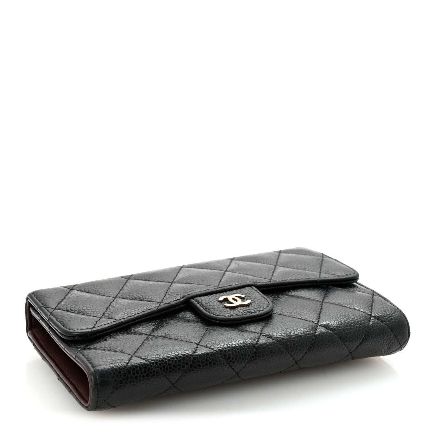 Caviar Quilted Long Flap Wallet Black