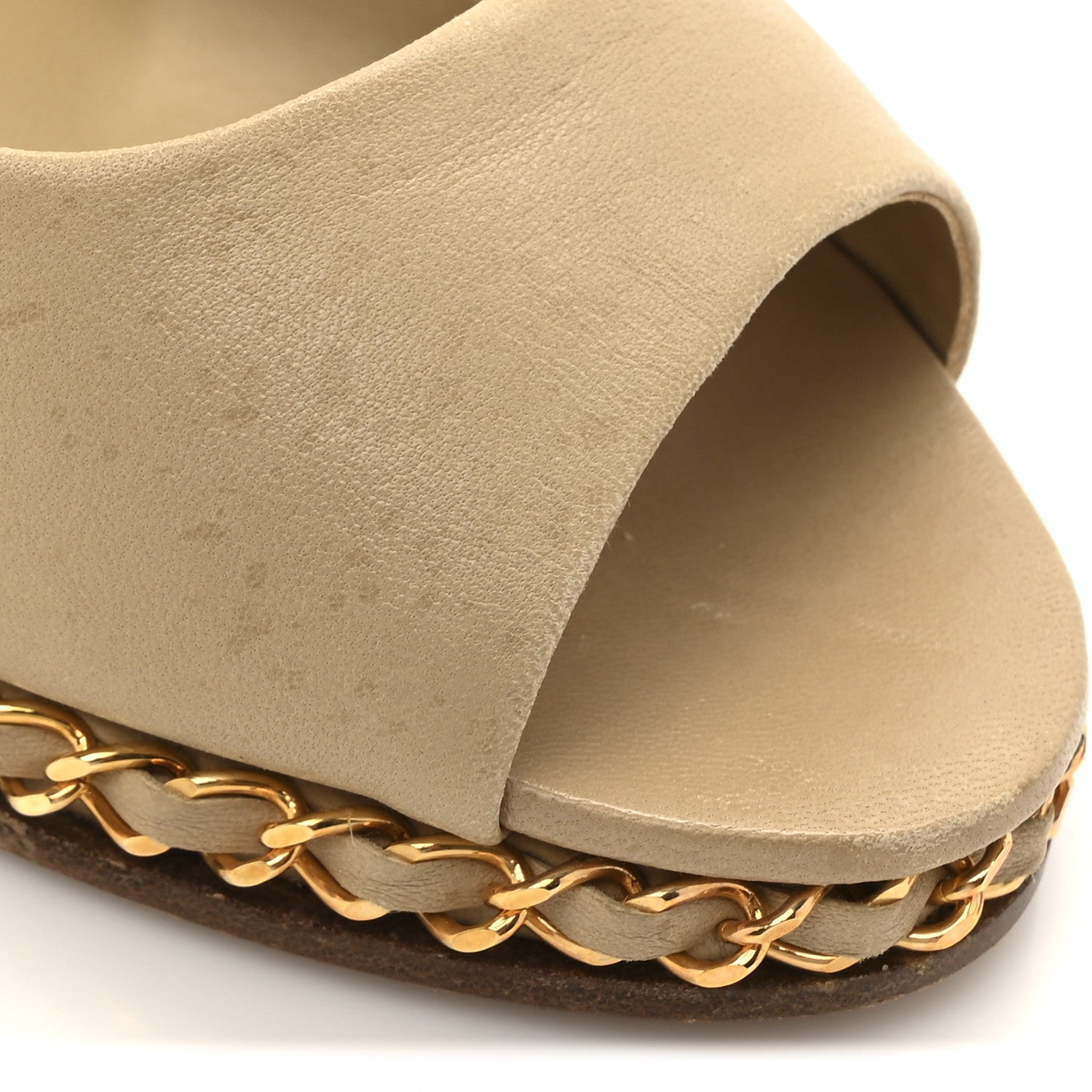 Calfskin Chain Peep Toe Wedge Pumps 39 Beige