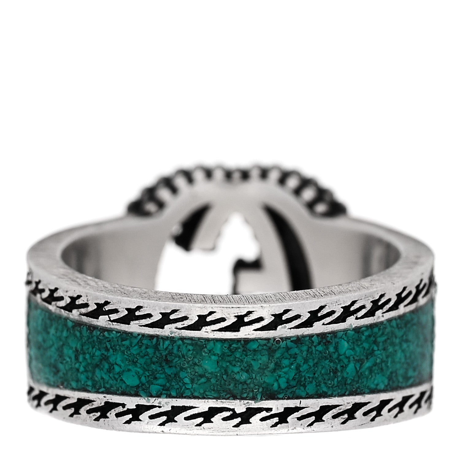 Sterling Silver Enamel Interlocking G Band Ring 50 5.25 Turquoise