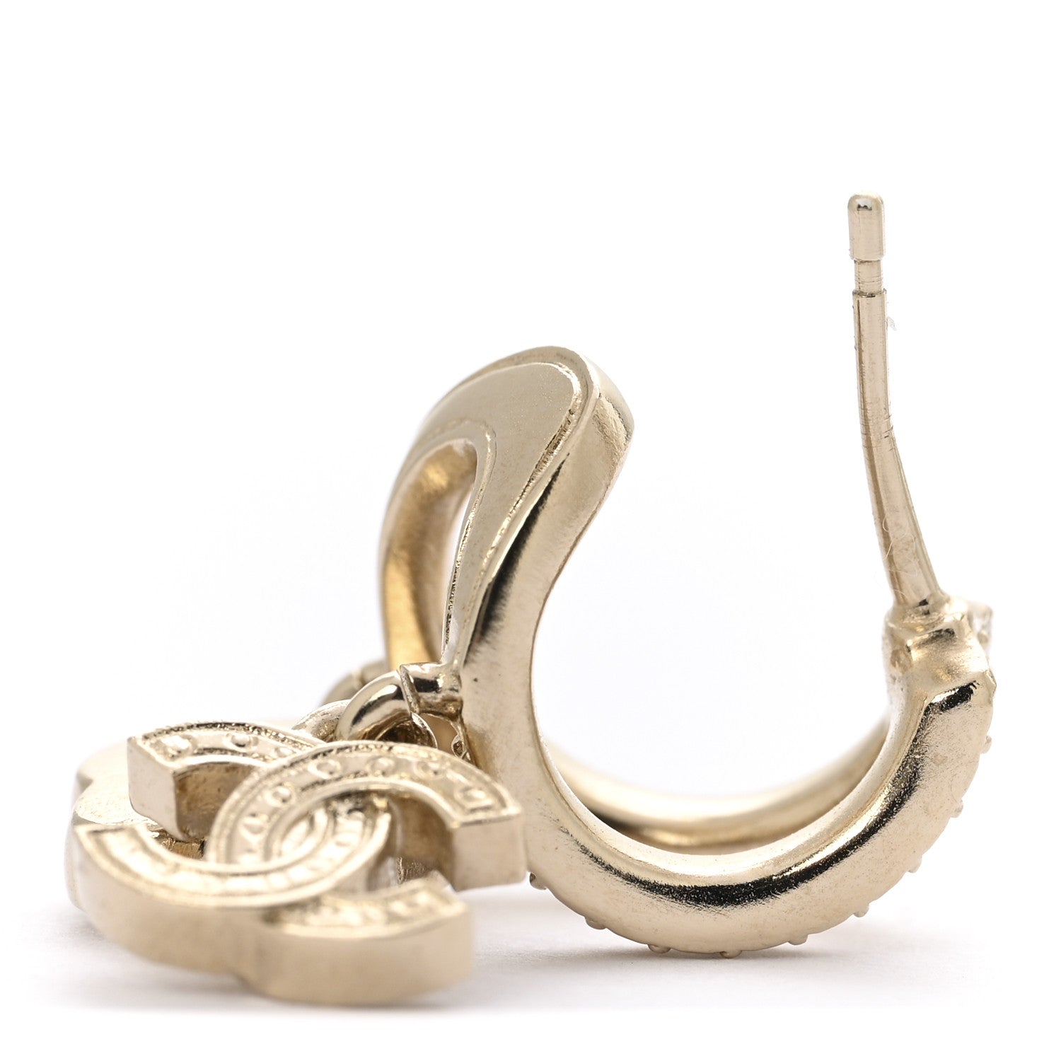 Crystal CC Camellia Perfume Bottle Double Hoop Earrings Gold