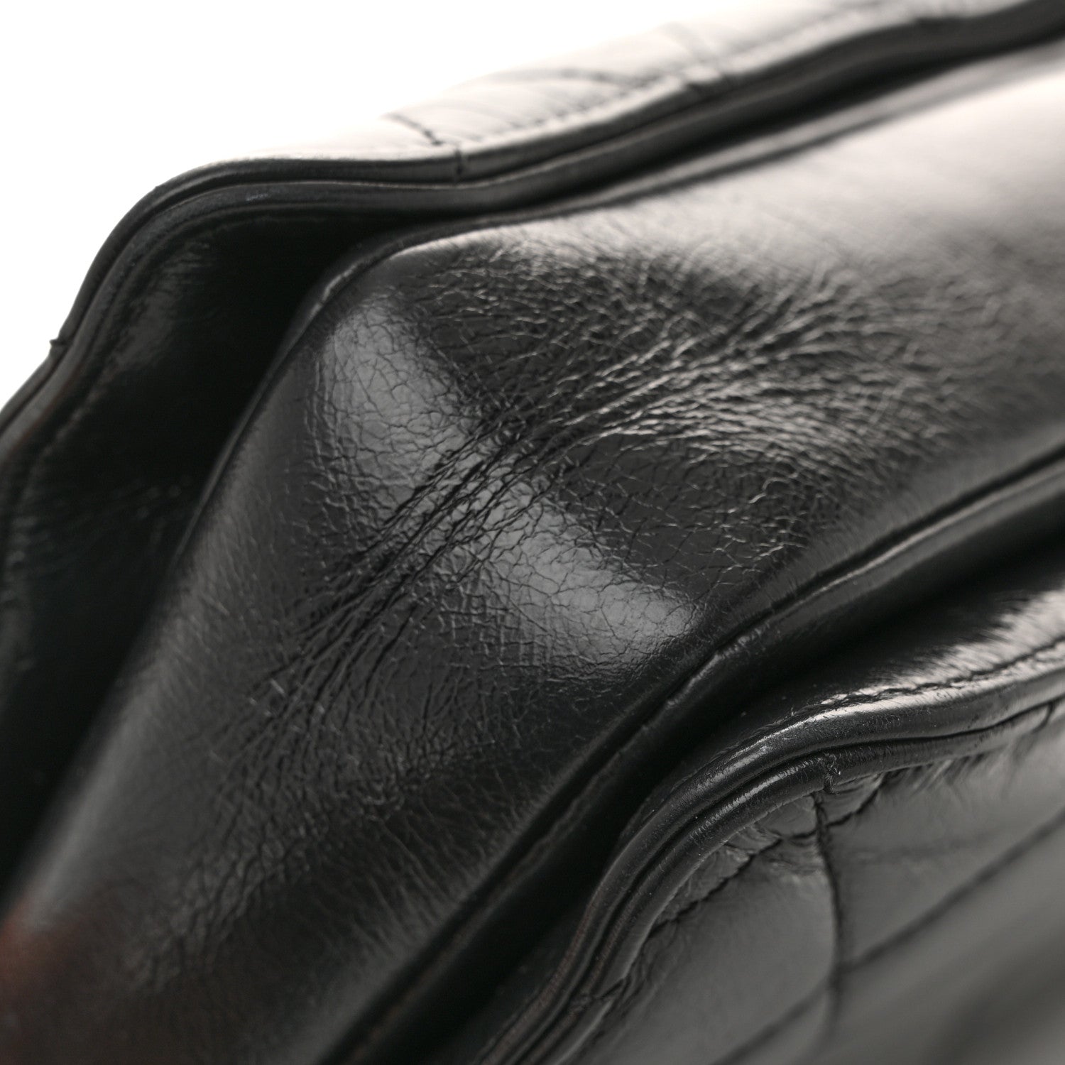 Glazed Calfskin Quilted Large Perfect Edge Flap Black