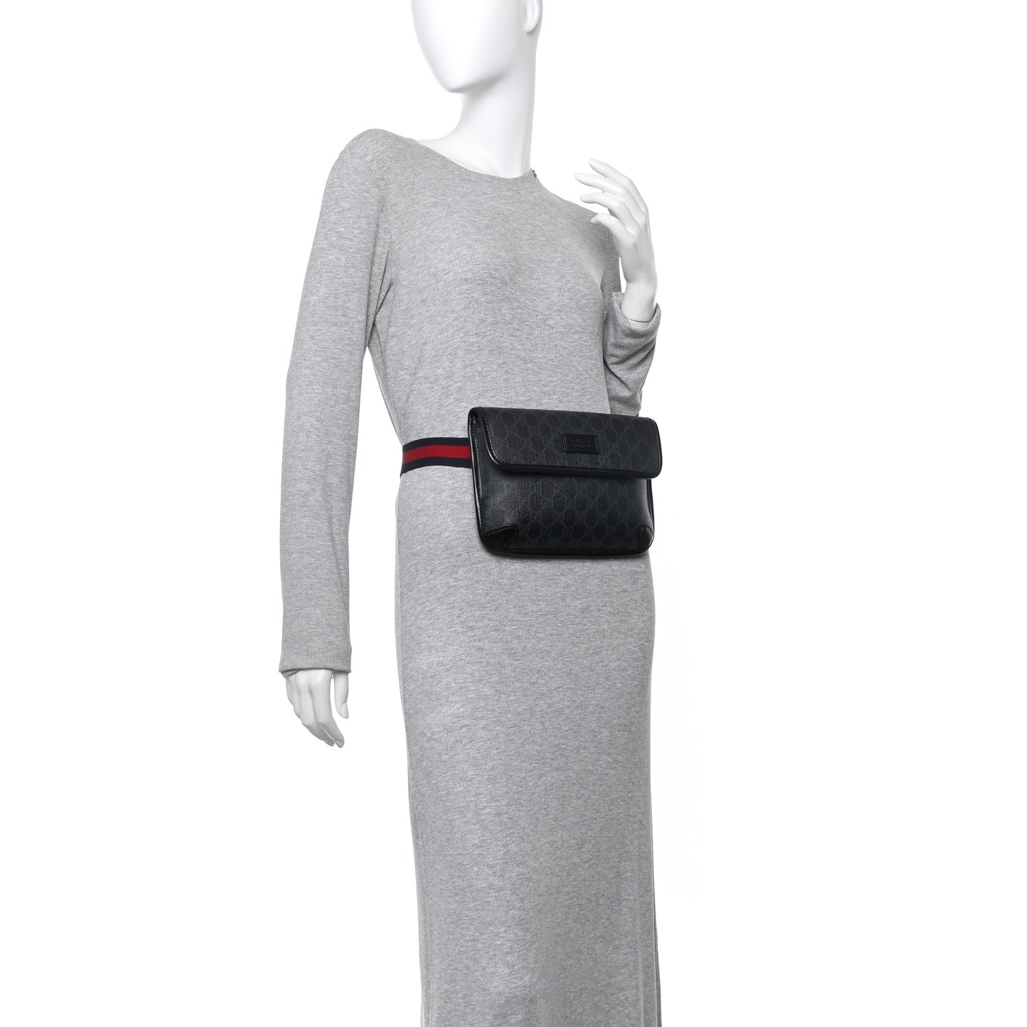 GG Supreme Monogram Web Slim Belt Bag Black Grey