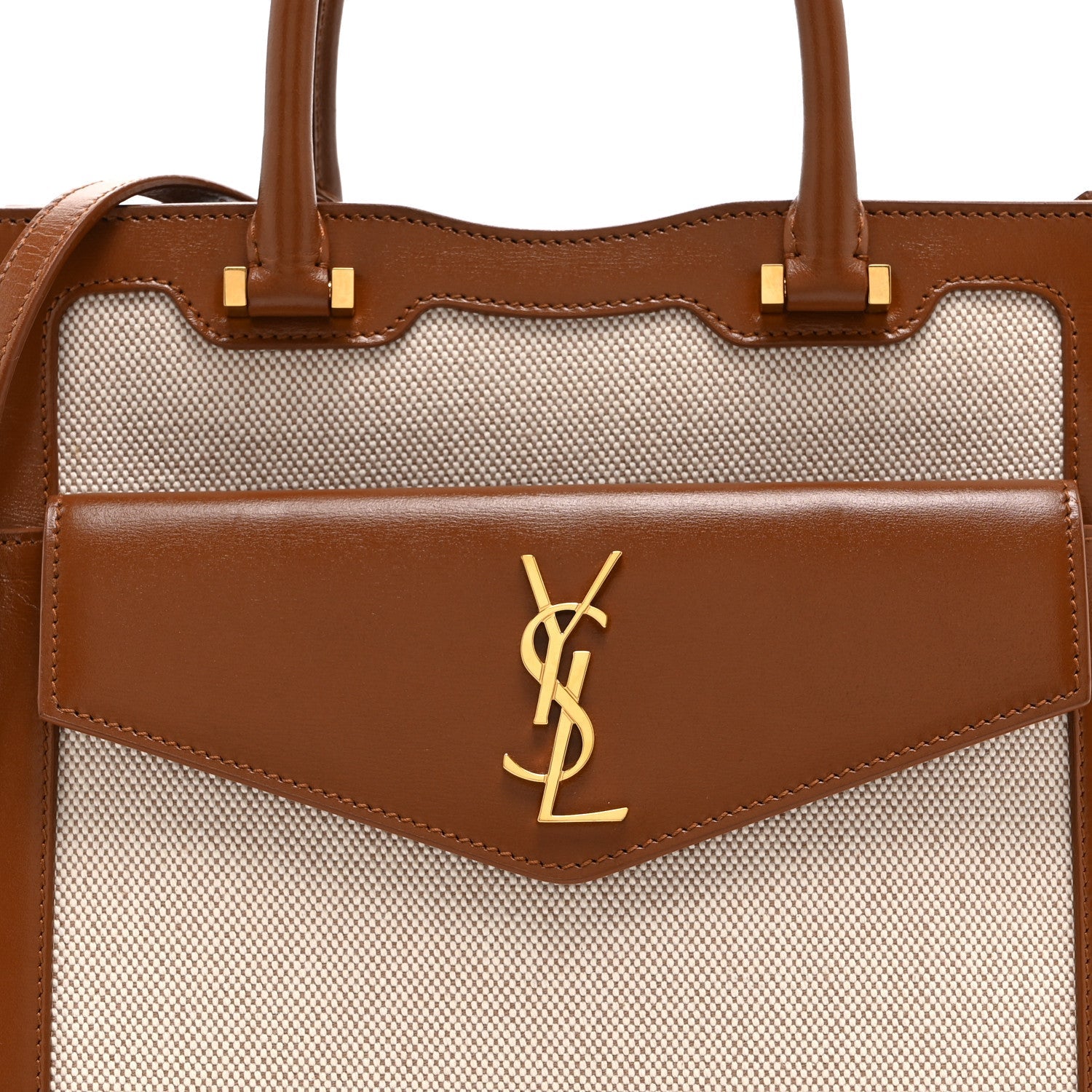 Canvas Calfskin Small Uptown Tote Brown