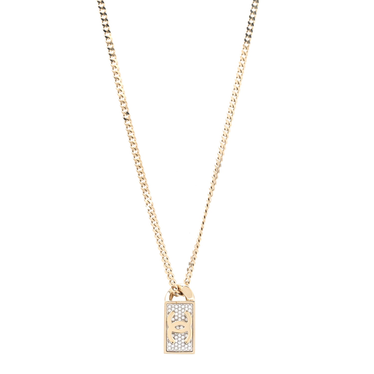 Crystal Dog Tag Charm Necklace Gold