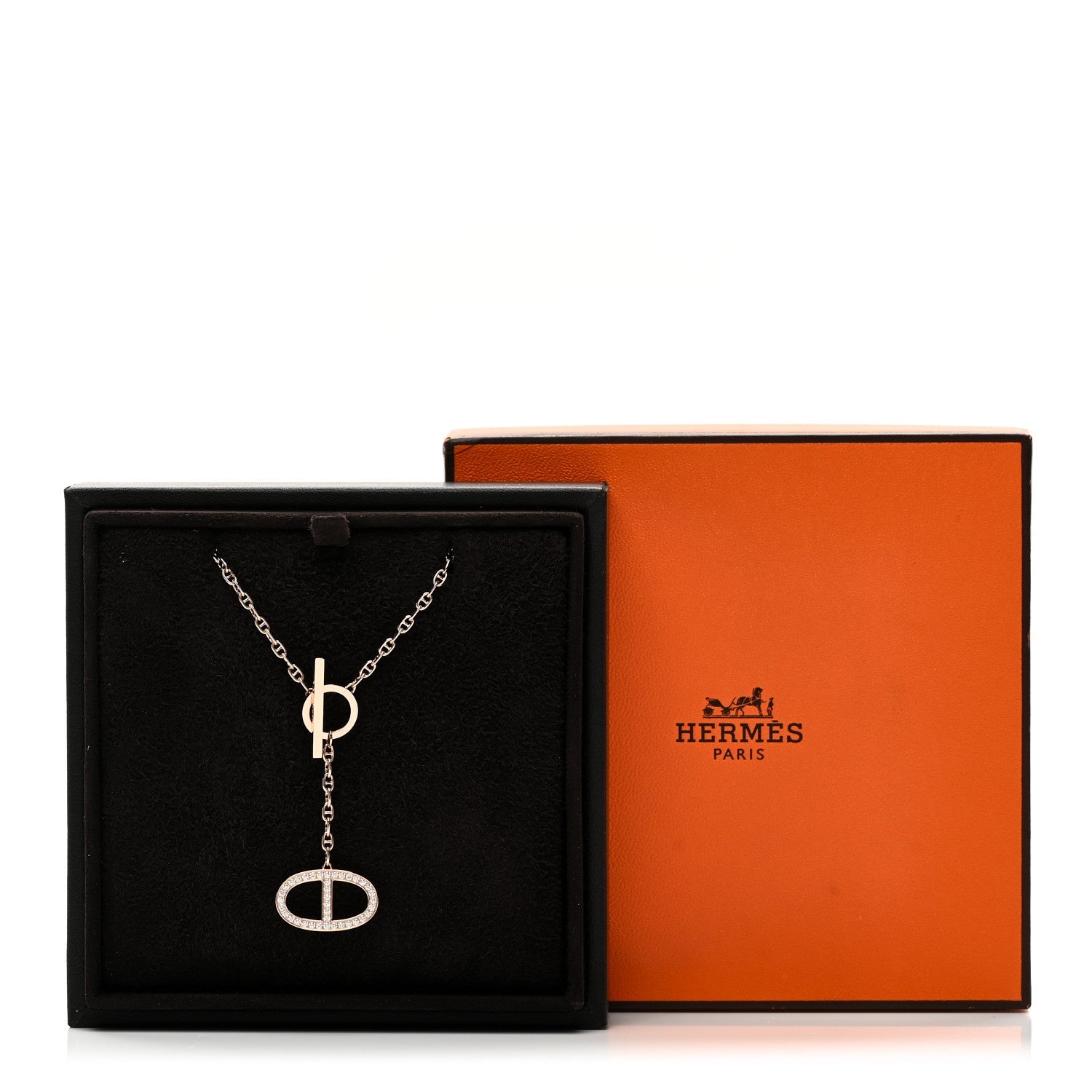 18K Rose Gold Diamond GM Chaine D'Ancre Contour Pendant Necklace ST