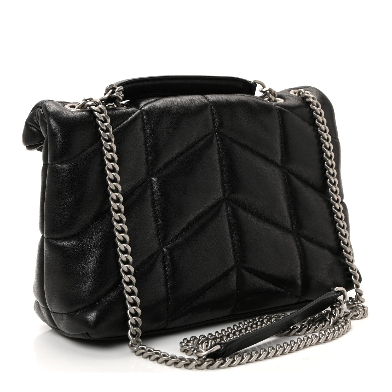 Lambskin Quilted Toy Loulou Puffer Monogram Chain Satchel Black