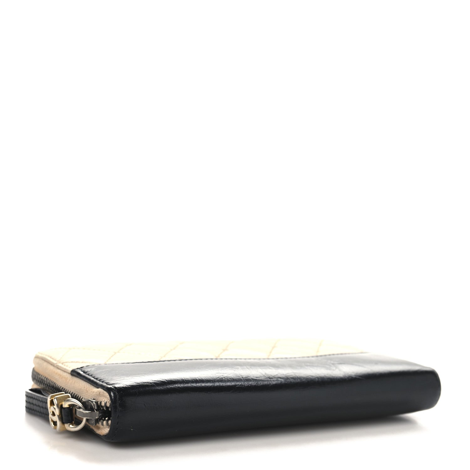 Aged Calfskin Quilted Large Gabrielle Zip Around Wallet Beige Black