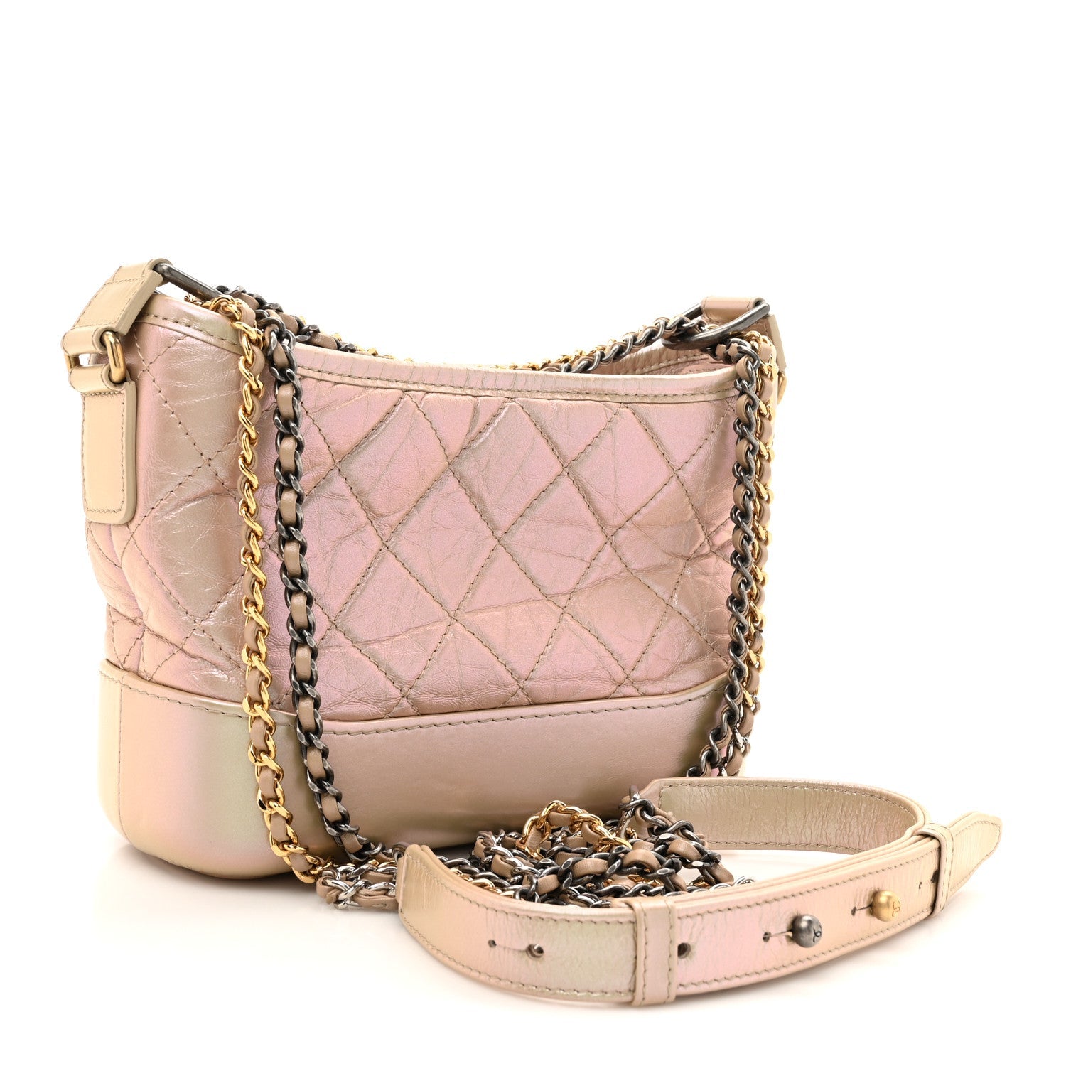 Iridescent Aged Calfskin Quilted Small Gabrielle Hobo Light Pink