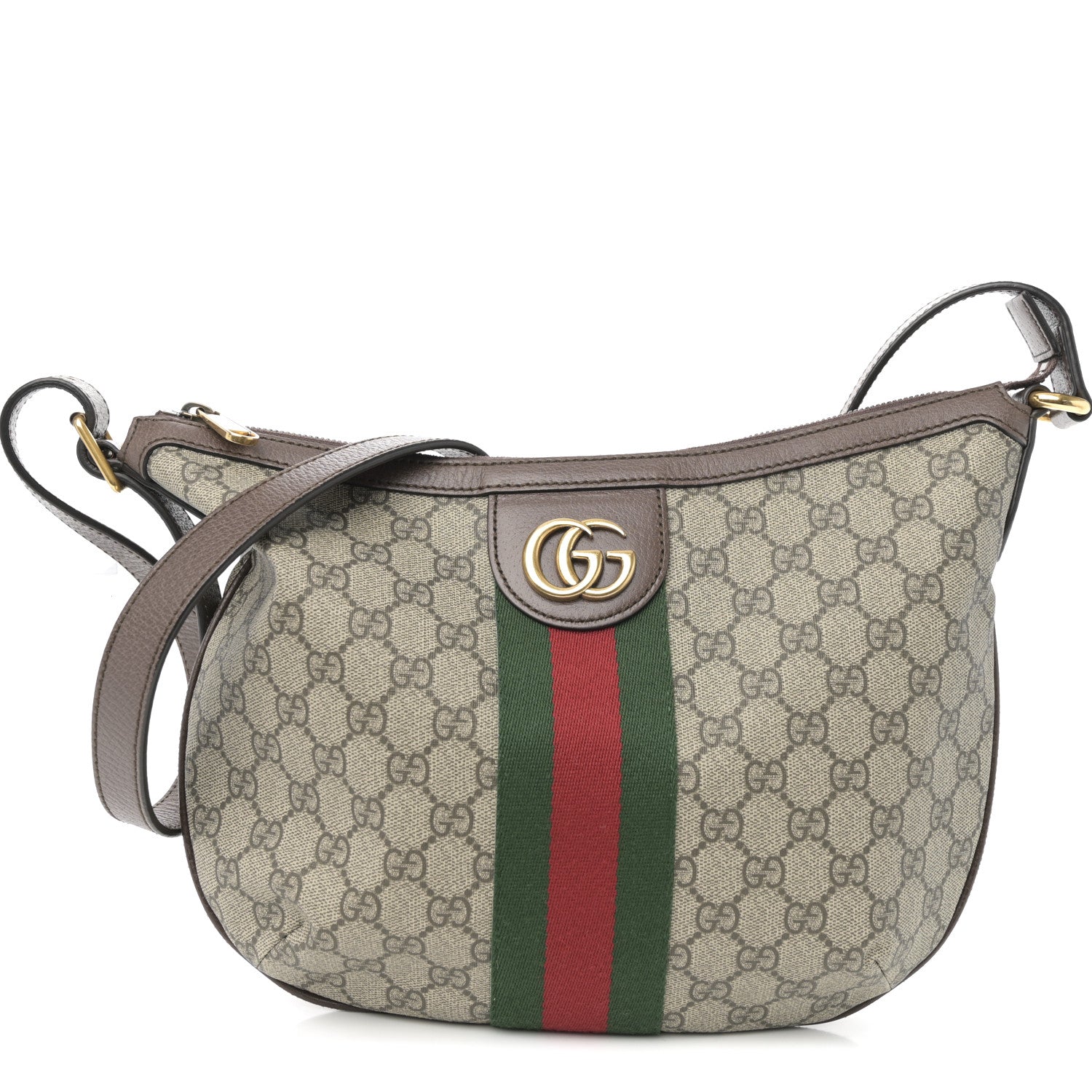 GG Supreme Monogram Web Small Ophidia Half Moon Hobo Brown
