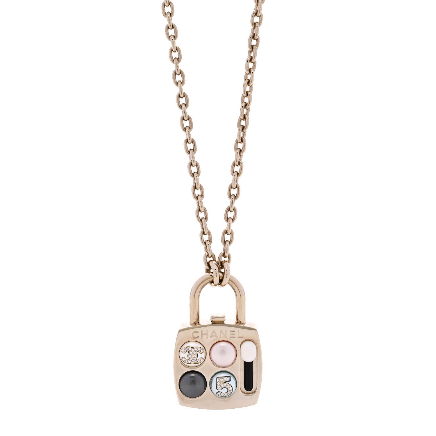 Pearl Resin Crystal CC No 5 Eyeshadow Pendant Necklace Multicolor