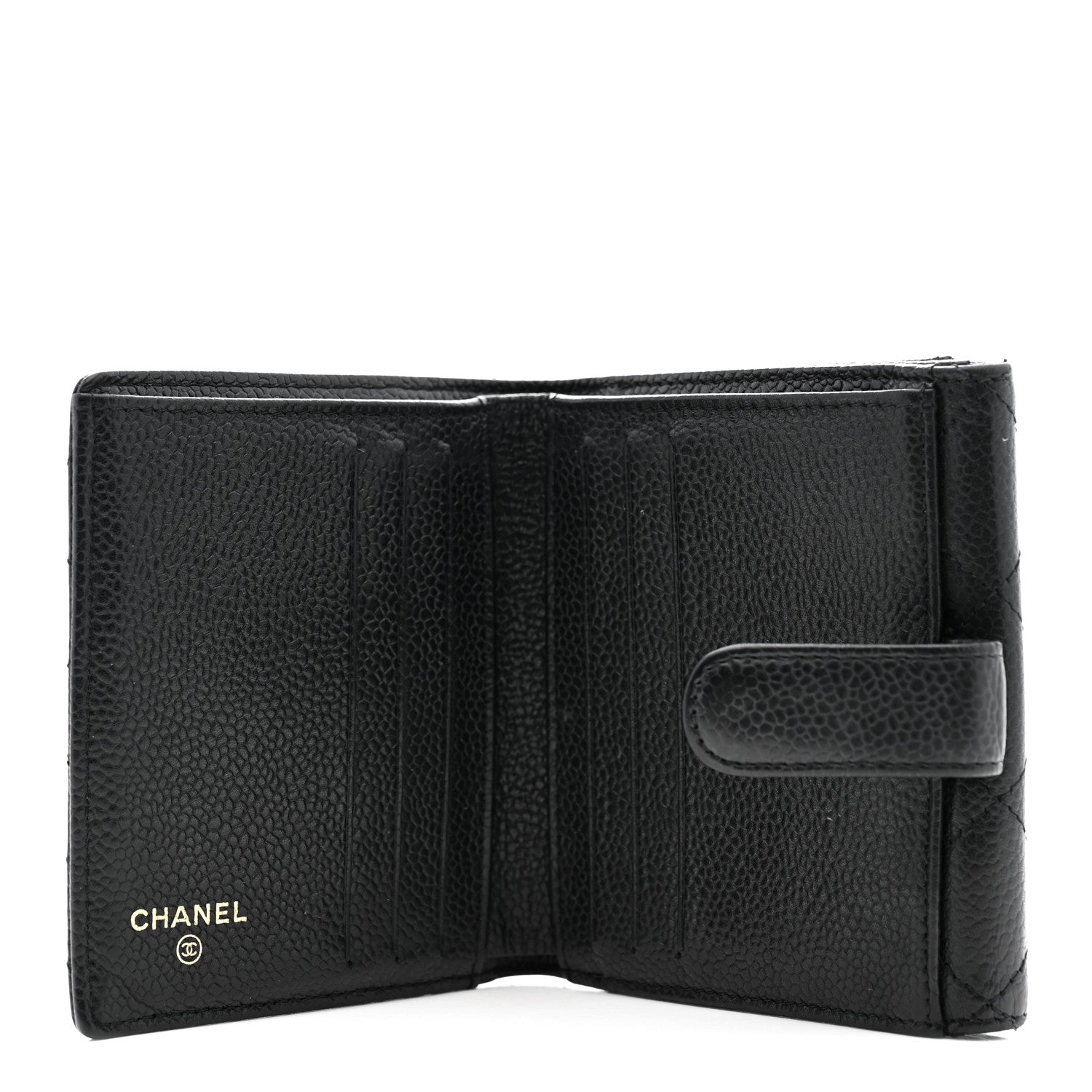 Caviar Quilted Compact French Flap Wallet Black