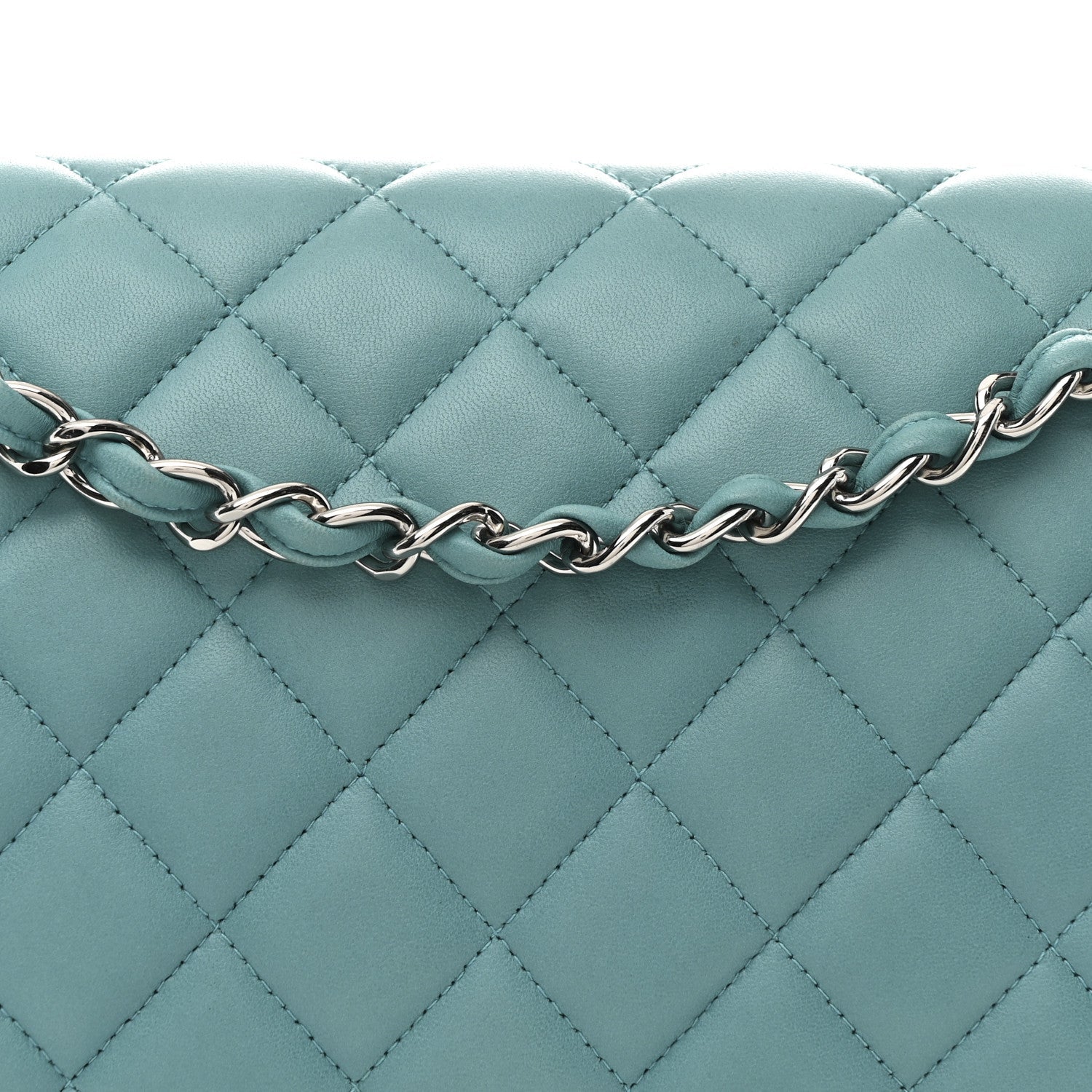 Lambskin Quilted Maxi Double Flap Light Blue