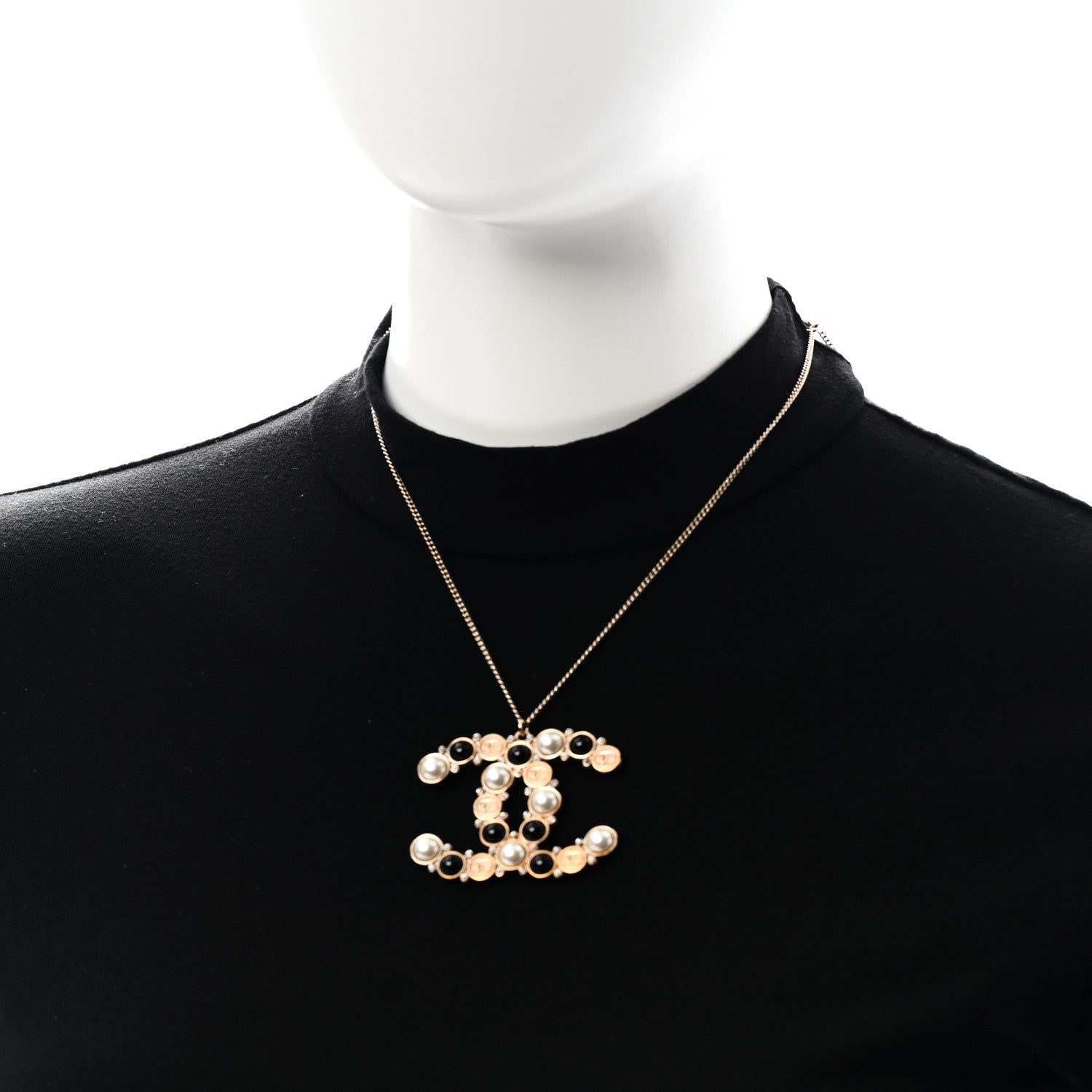 Crystal Pearl CC Chain Necklace Gold Black
