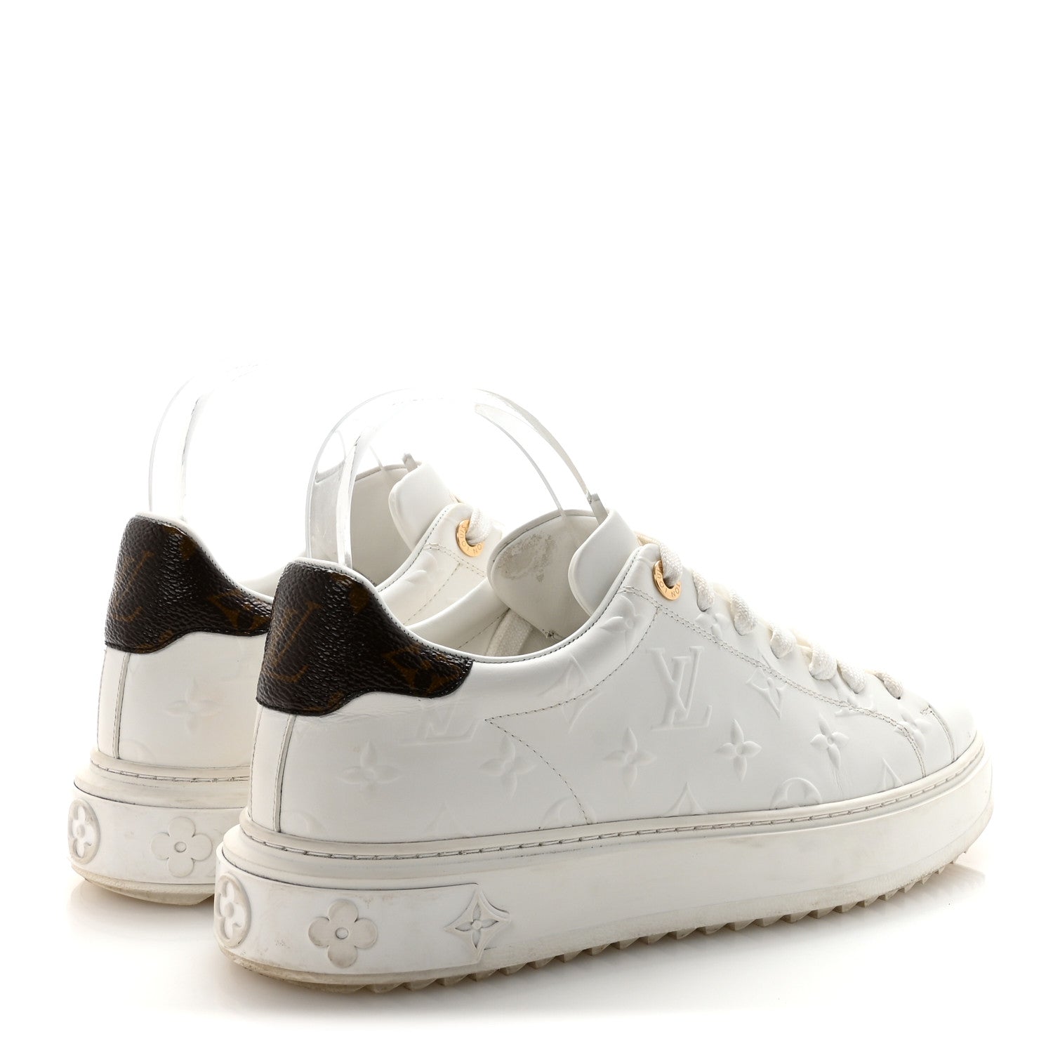 Lambskin Embossed Monogram Time Out Sneakers 40 White