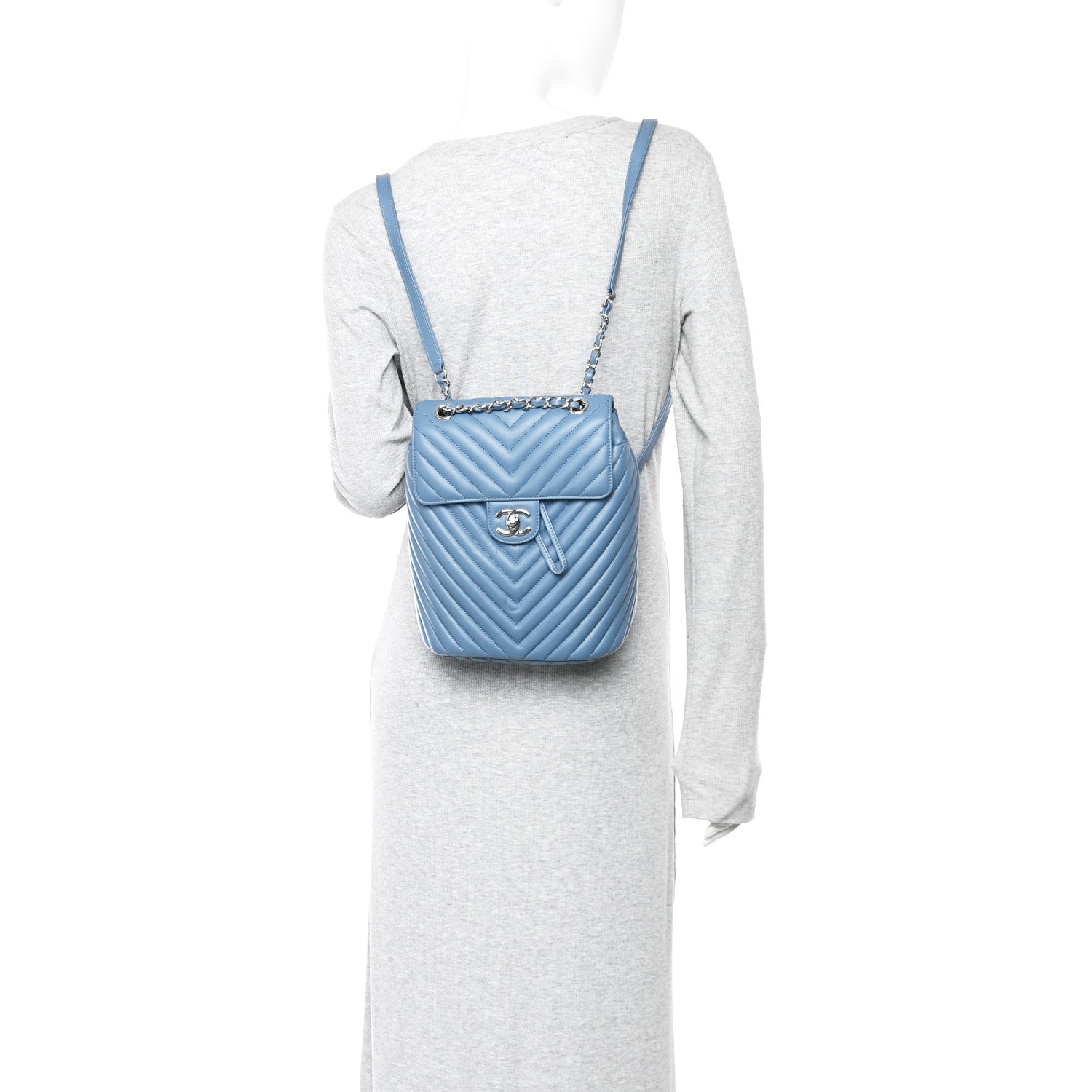 Calfskin Chevron Quilted Small Urban Spirit Backpack Blue