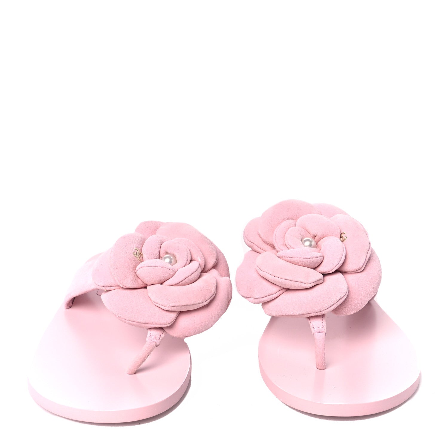 Suede Pearl Camellia Thong Sandals 37 Light Pink