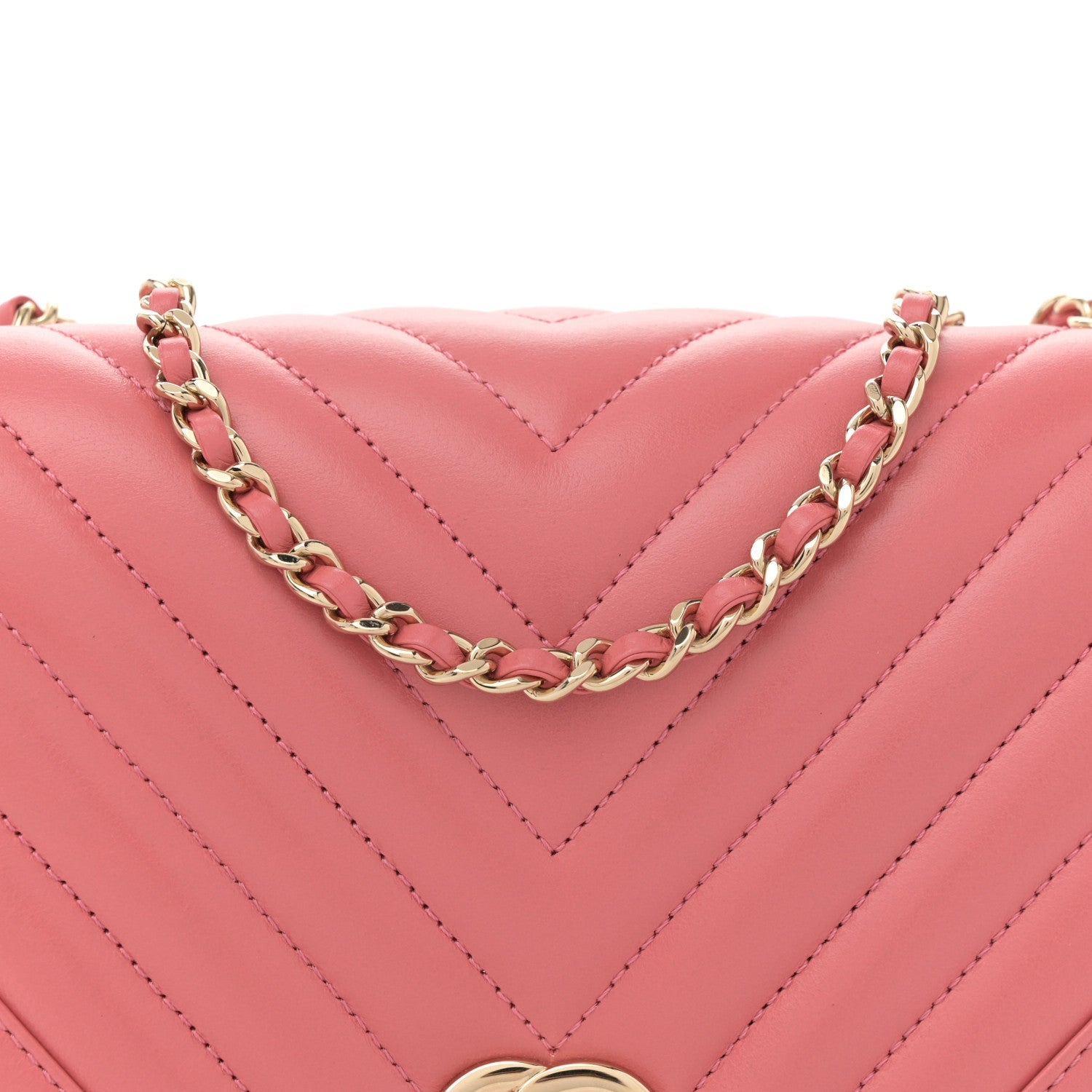 Calfskin Chevron Quilted Mini Statement Flap Pink
