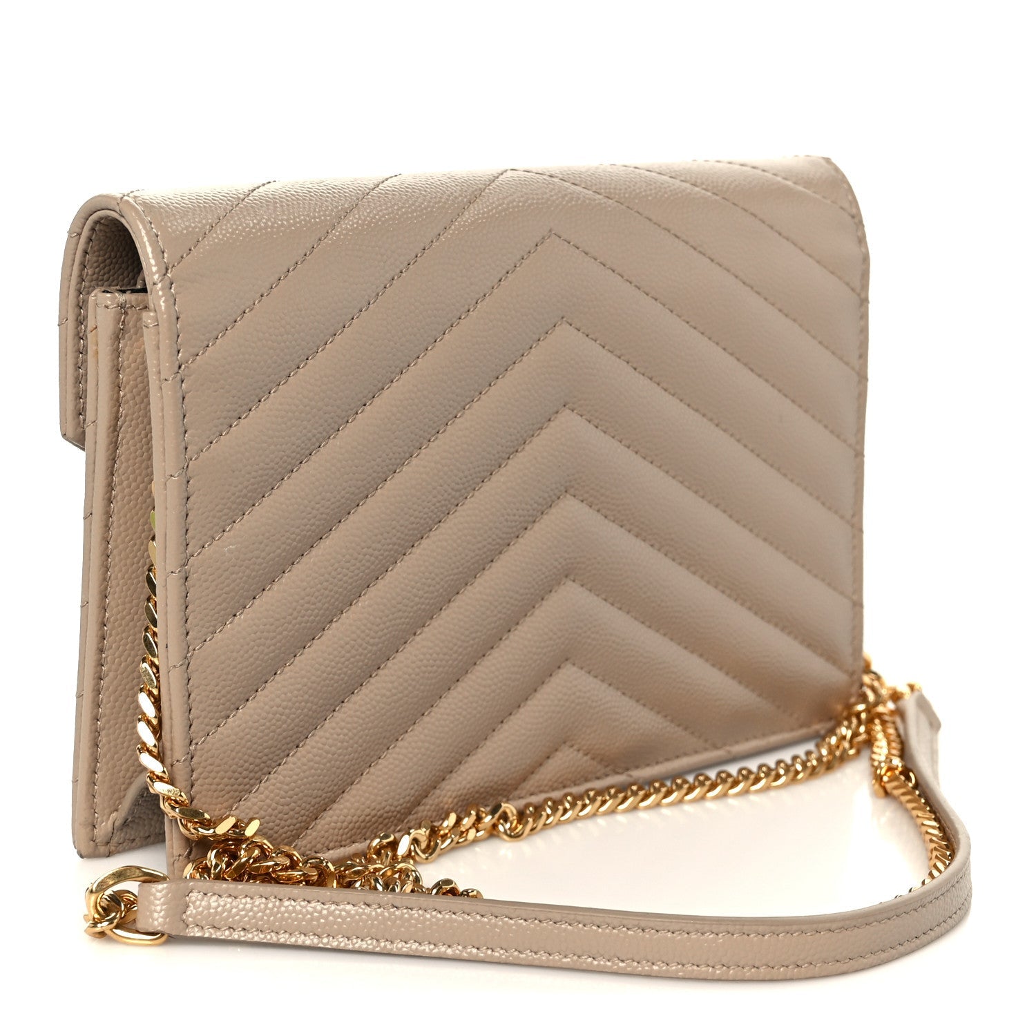 Grain De Poudre Matelasse Chevron Monogram Envelope Chain Wallet Dark Beige