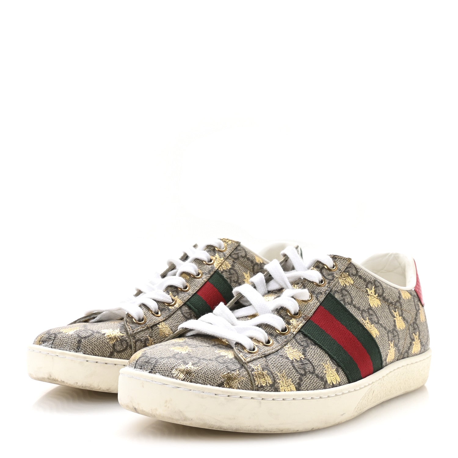 GG Supreme Monogram Bees Ayers Web Womens Ace Sneakers 36.5 Beige Oro Green Red