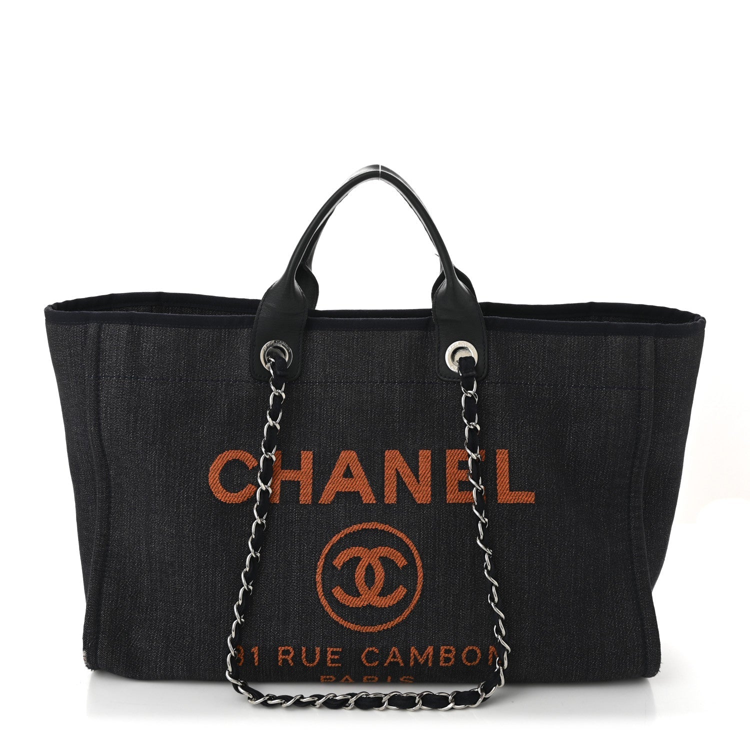 Denim Large Deauville Tote Blue Orange