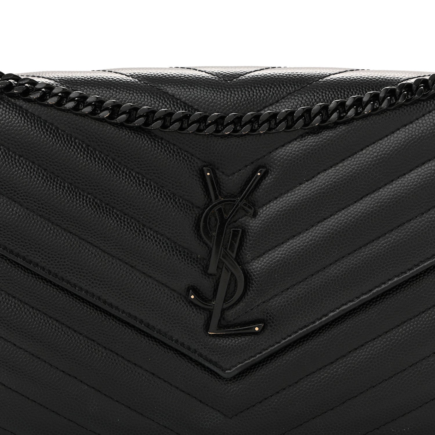 Grain De Poudre Matelasse Chevron Monogram Monochrome Chain Wallet Black