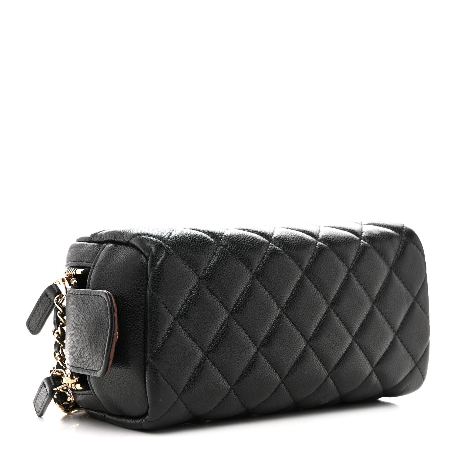 Caviar Quilted Toiletry Case With Chain Black