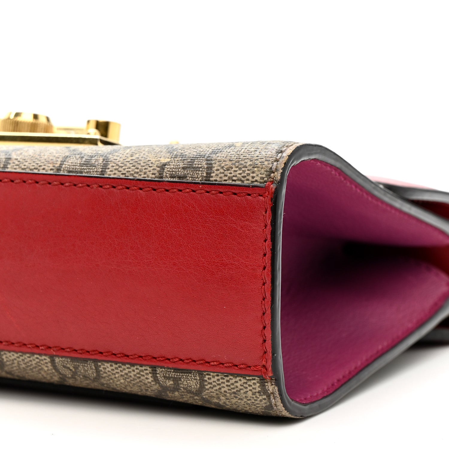 GG Supreme Monogram Calfskin Small Padlock Shoulder Bag Beige Hibiscus Red New Rosette