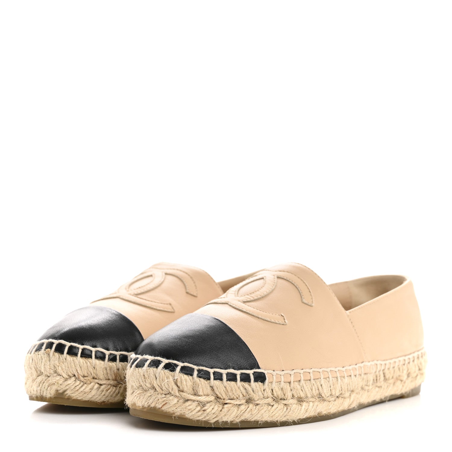 Lambskin CC Espadrilles 36 Beige Black