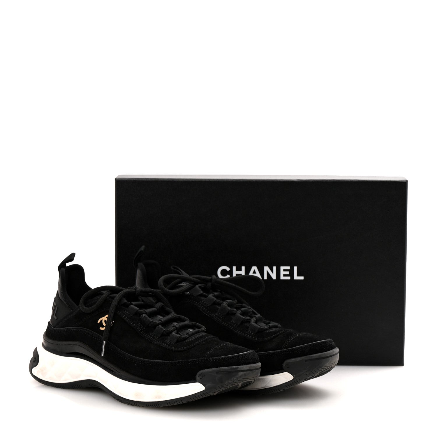 Suede Calfskin Nylon Grosgrain CC Sneakers 38.5 Black