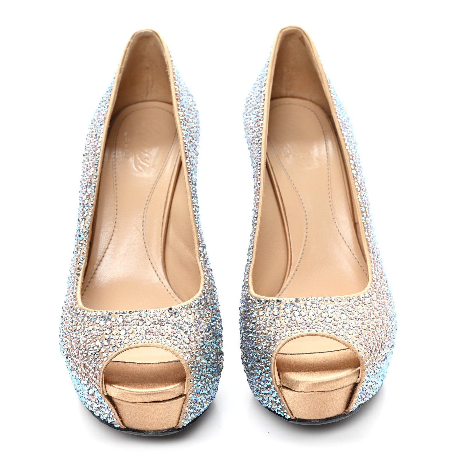 Satin Crystal Sofia Etoile Peep Toe Pumps 38 Blue