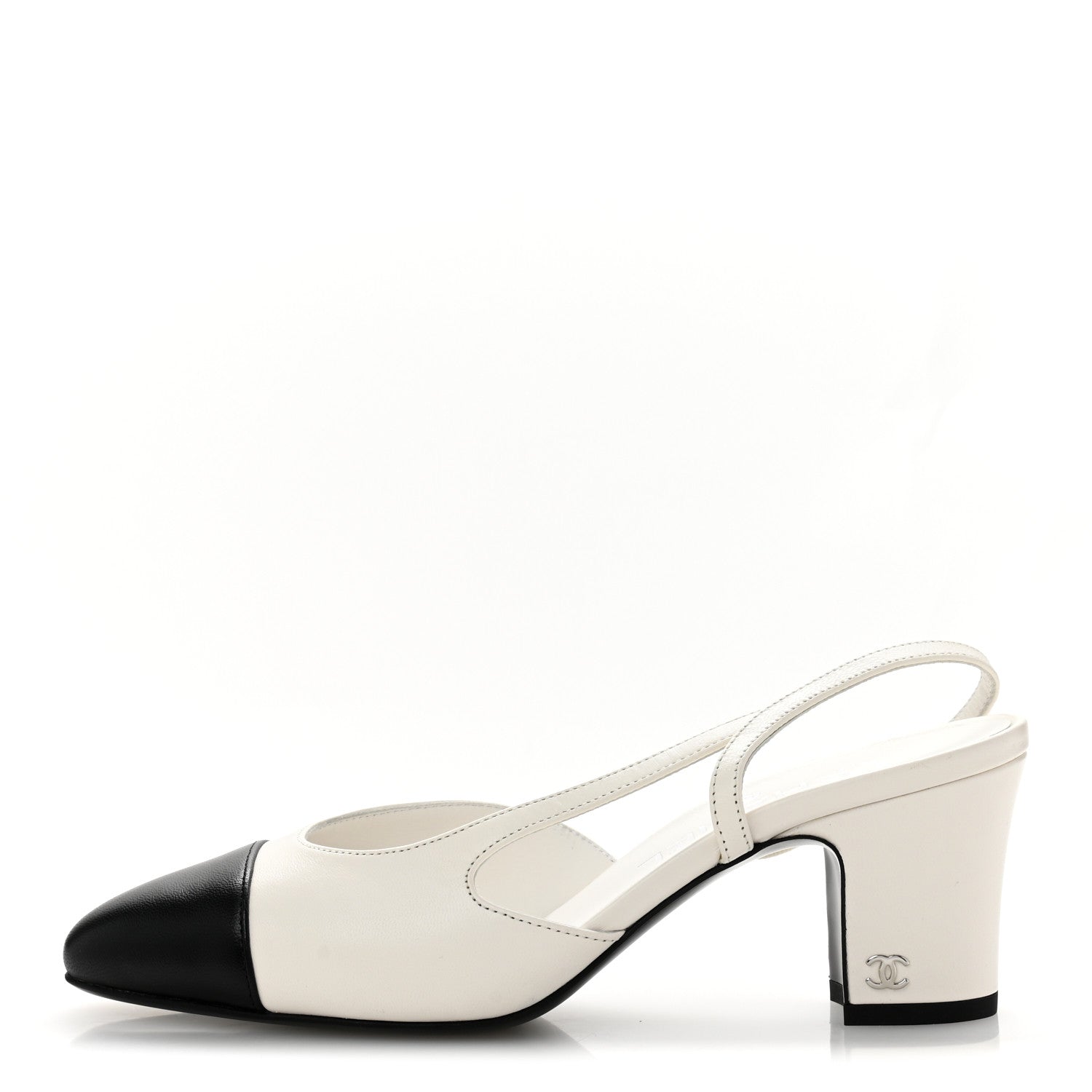 Lambskin Cap Toe CC Slingback Pumps 36.5 White Black