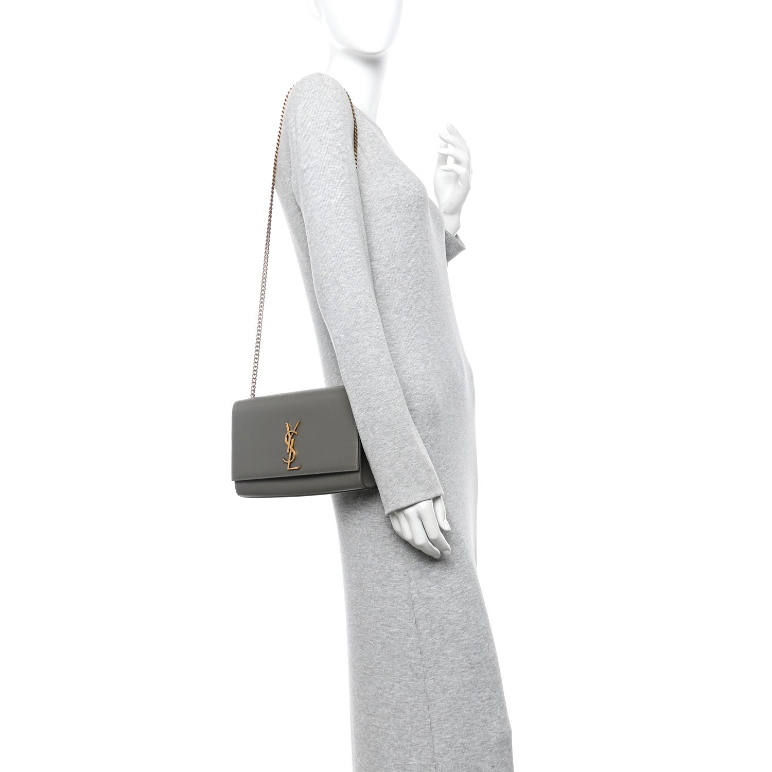 Grain De Poudre Medium Classic Monogram Kate Satchel Earth Grey