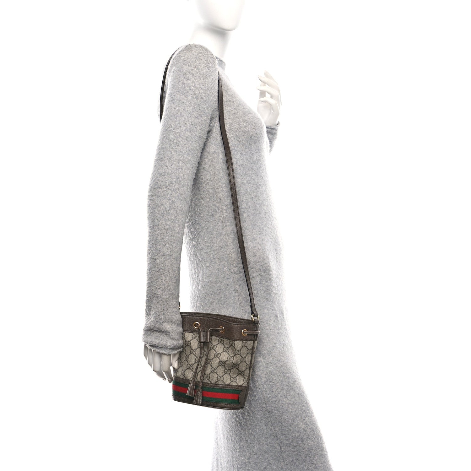 GG Supreme Monogram Web Mini Ophidia Bucket Bag Brown