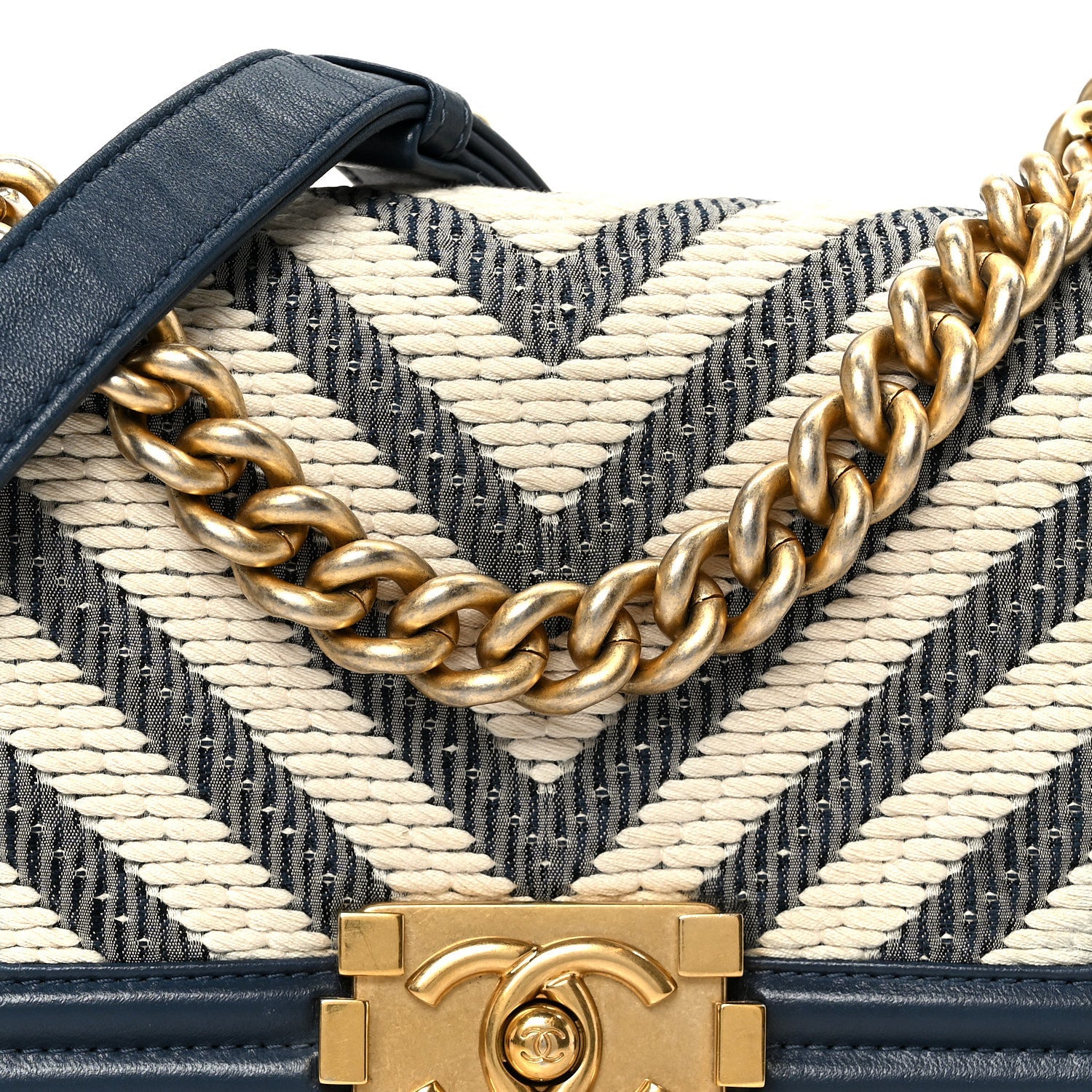 Fabric Chevron Braided Small Boy Flap Blue Ivory