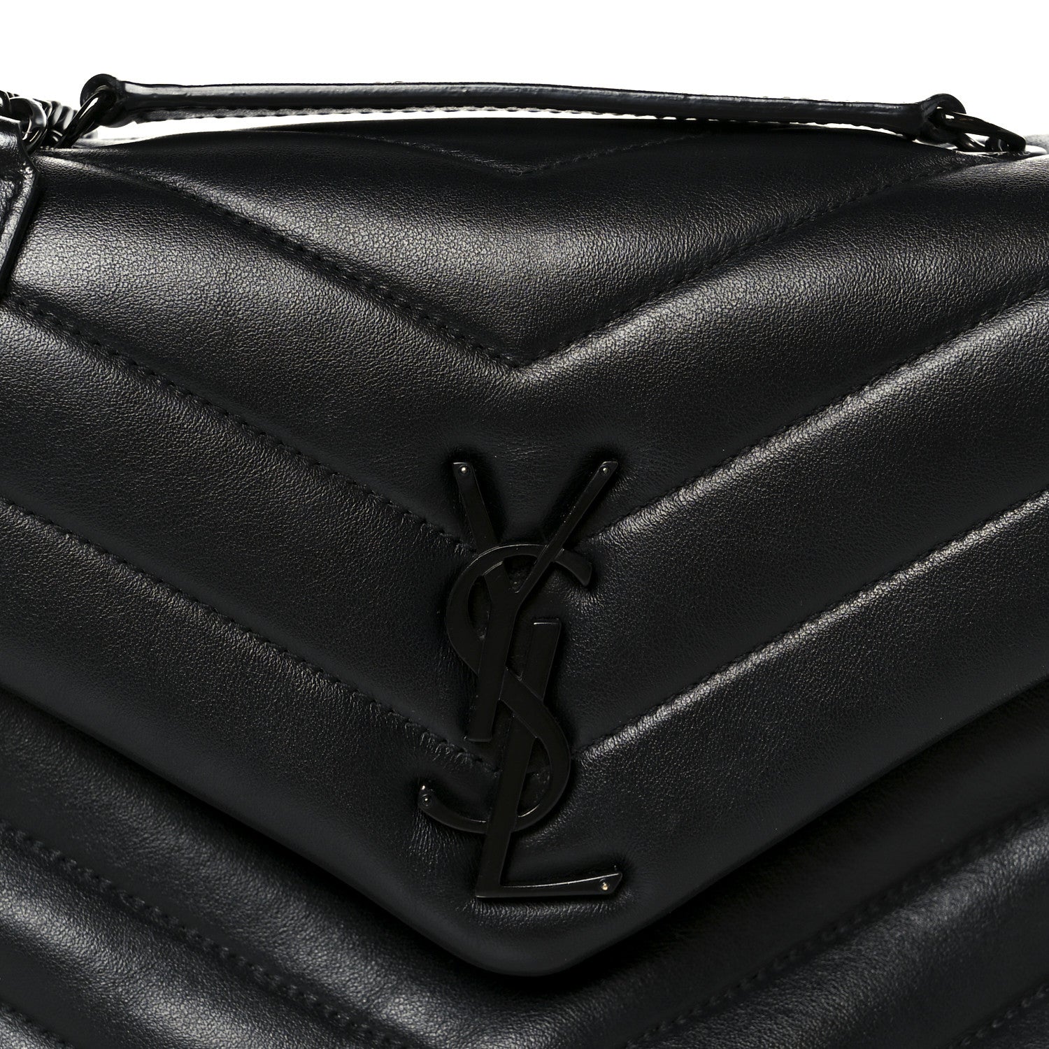 Calfskin Y Quilted Monogram Monochrome Small Loulou Chain Satchel Black