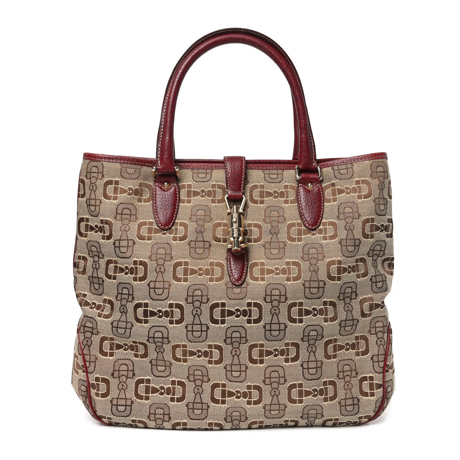 Canvas Horsebit Print Piston Lock Tote Red