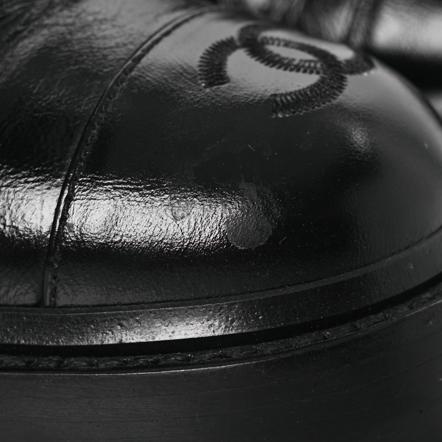 Shiny Calfskin Quilted Lace Up Combat Boots 37 Black