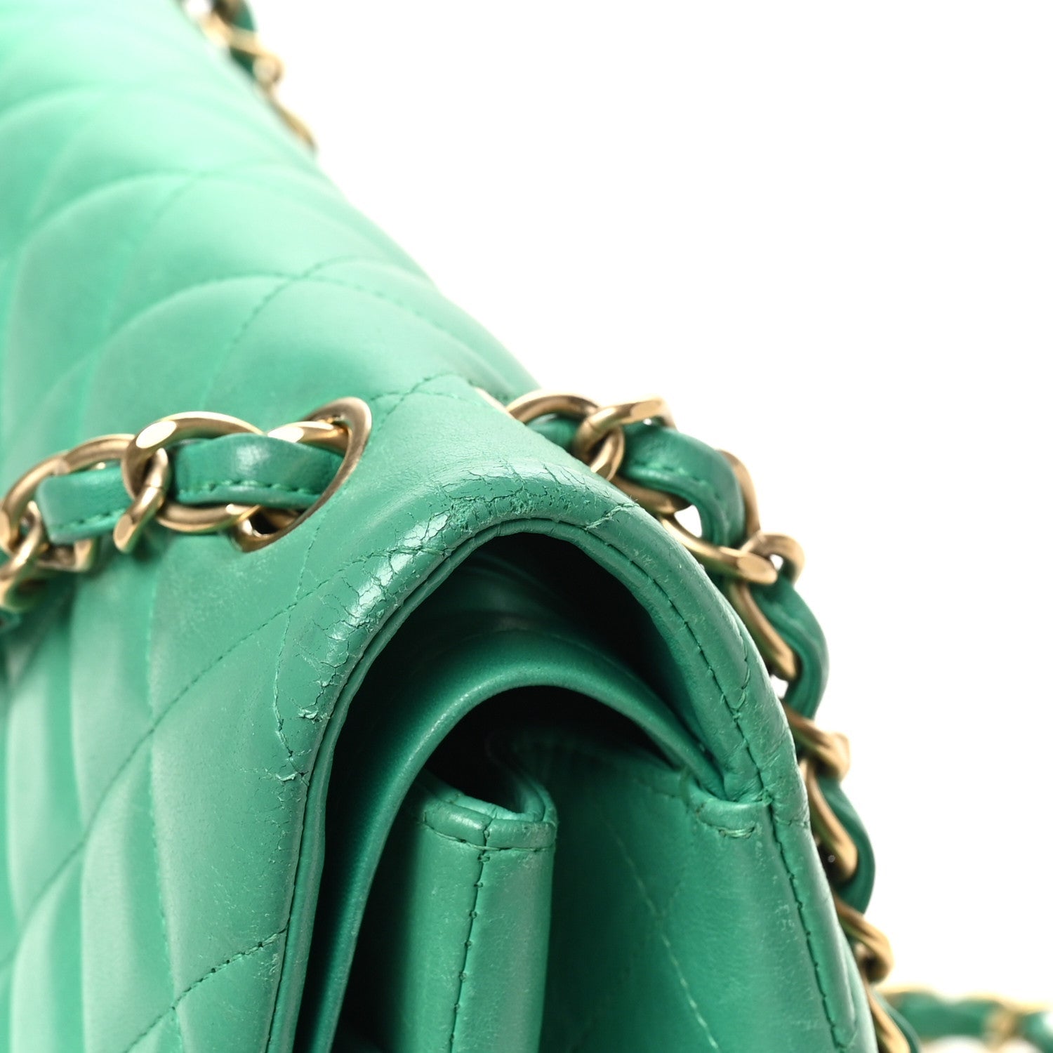 Lambskin Quilted Jumbo Double Flap Green