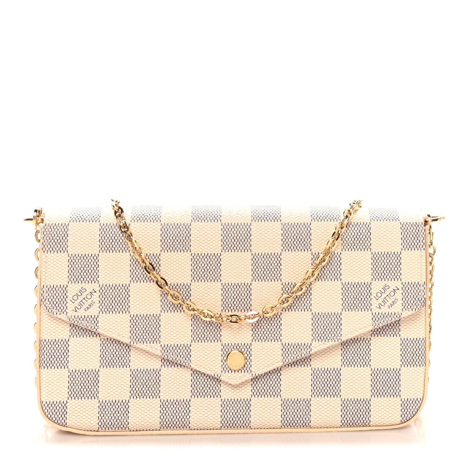 Damier Azur Pochette Felicie Chain Wallet Rose Ballerine