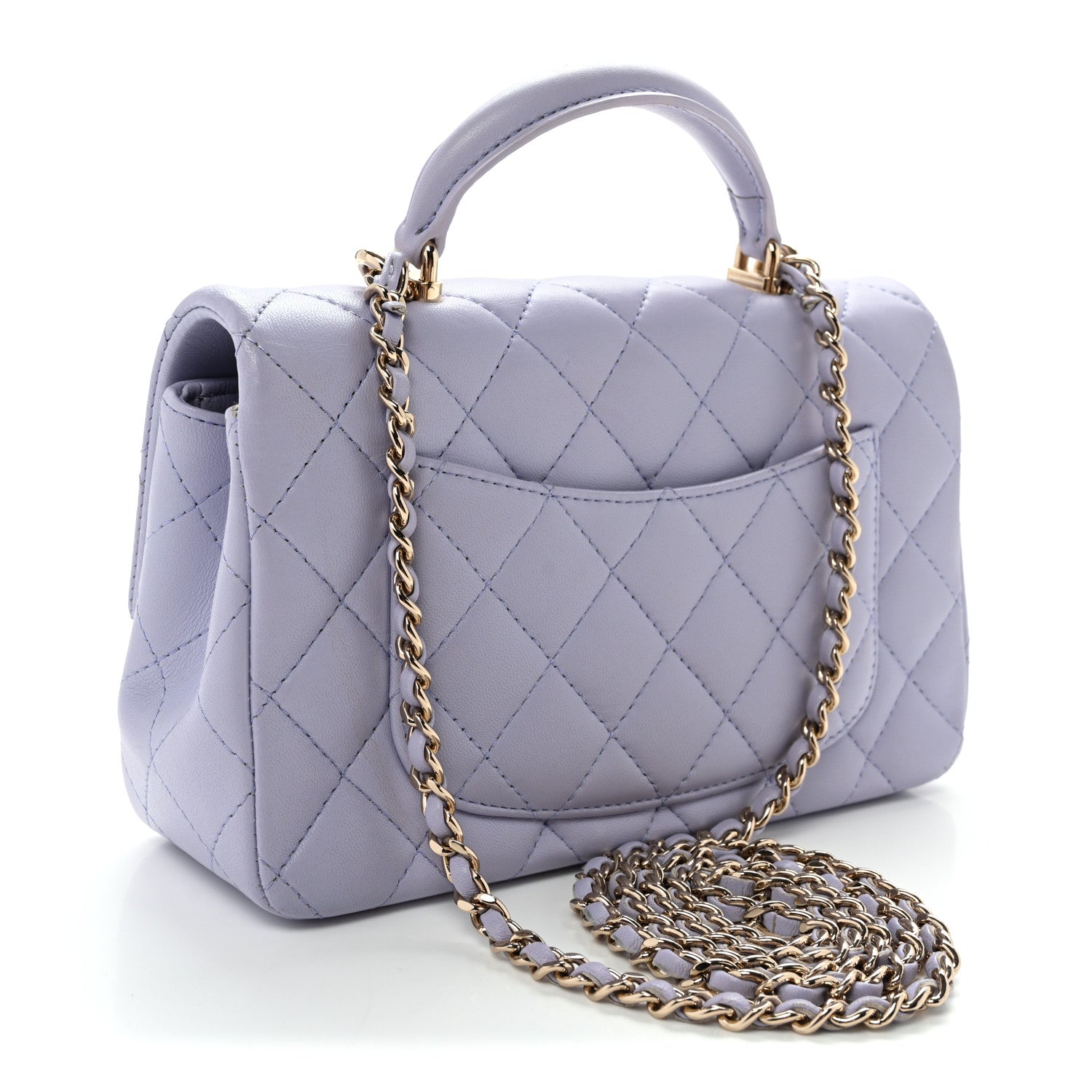 Lambskin Quilted Mini Top Handle Rectangular Flap Light Purple